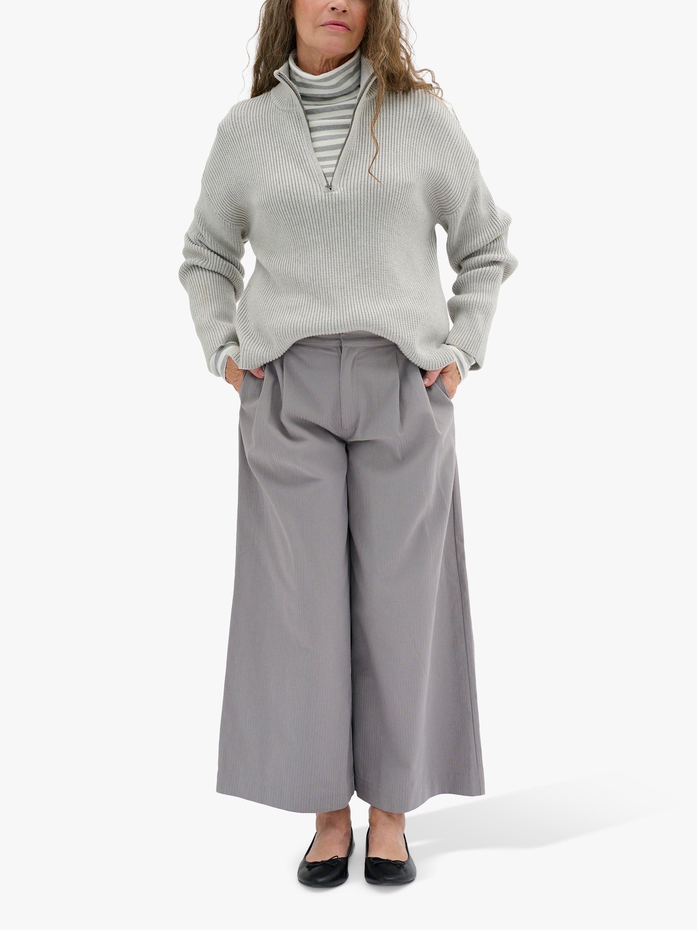 MY ESSENTIAL WARDROBE Ally Zip Neck Rib Knit Jumper, Light Grey Melange, M