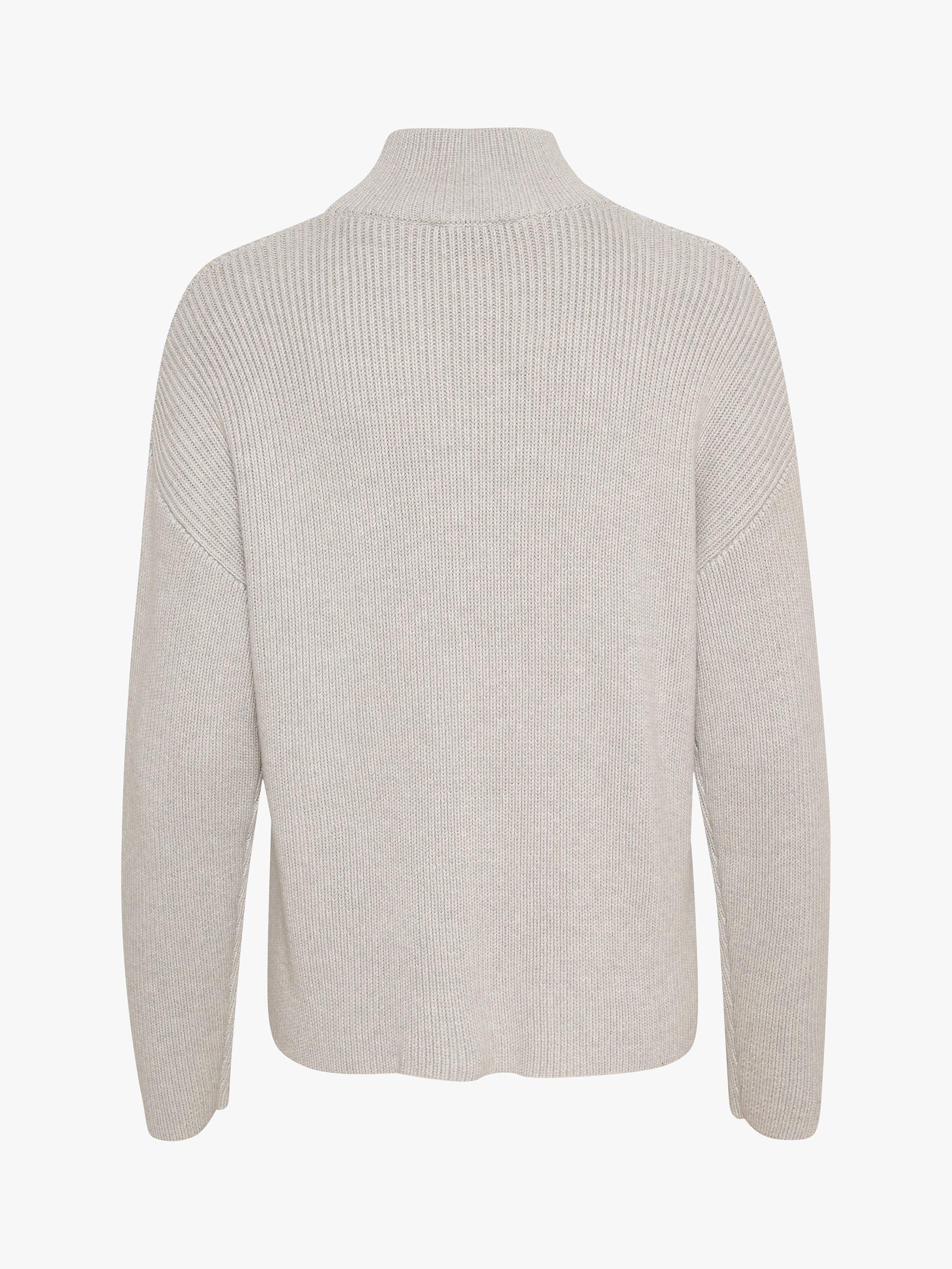 MY ESSENTIAL WARDROBE Ally Zip Neck Rib Knit Jumper, Light Grey Melange, M
