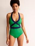 Boden Kefalonia Halterneck Swimsuit, Bright Green/Navy