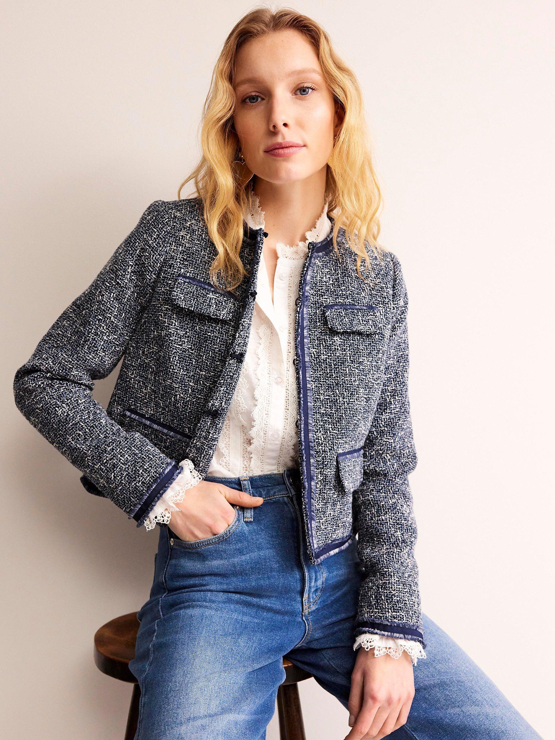 Boden Textured Boucle Cropped Jacket Navy