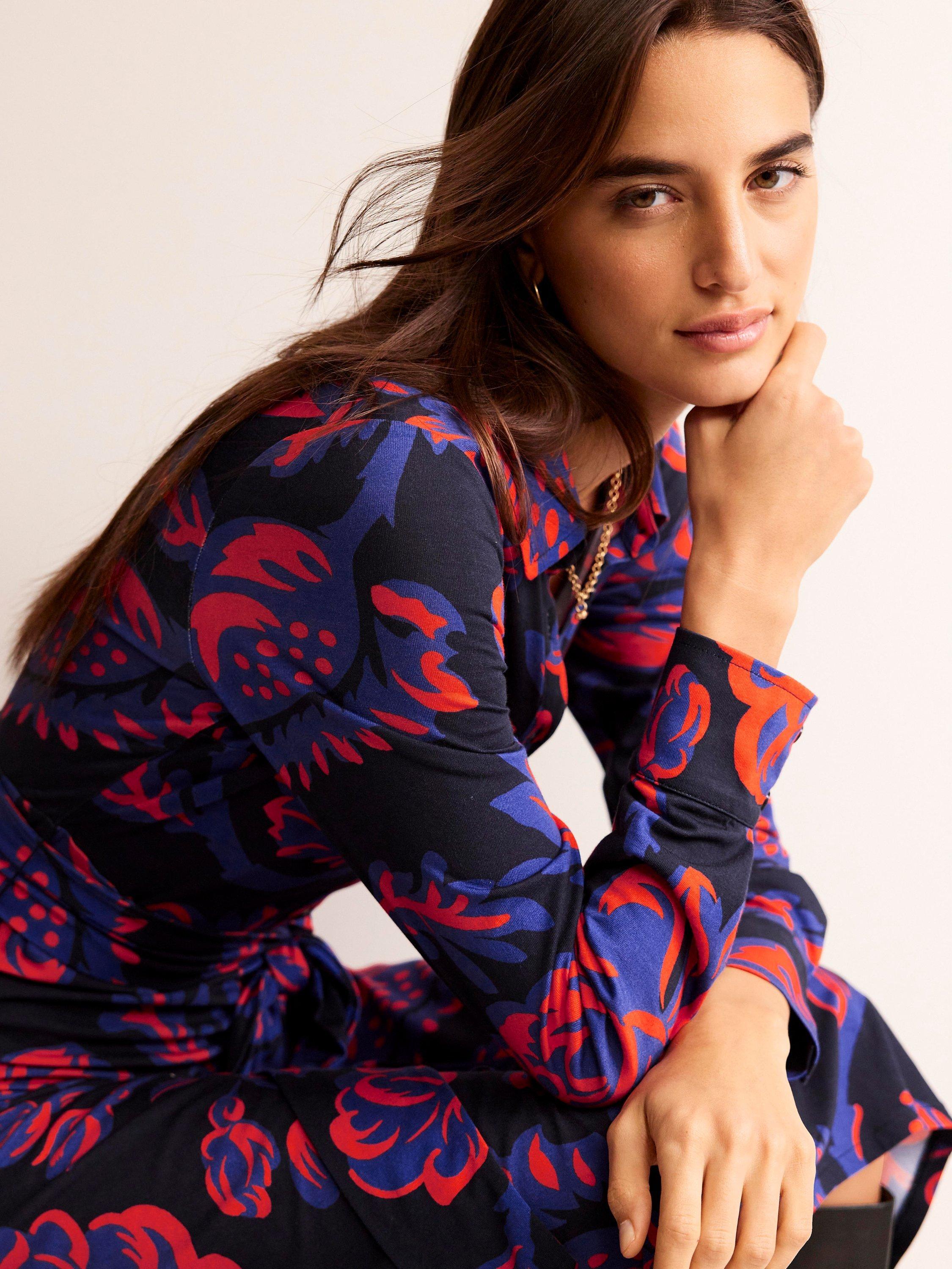Boden Laura Floral Jersey Midi Shirt Dress, Navy/Multi