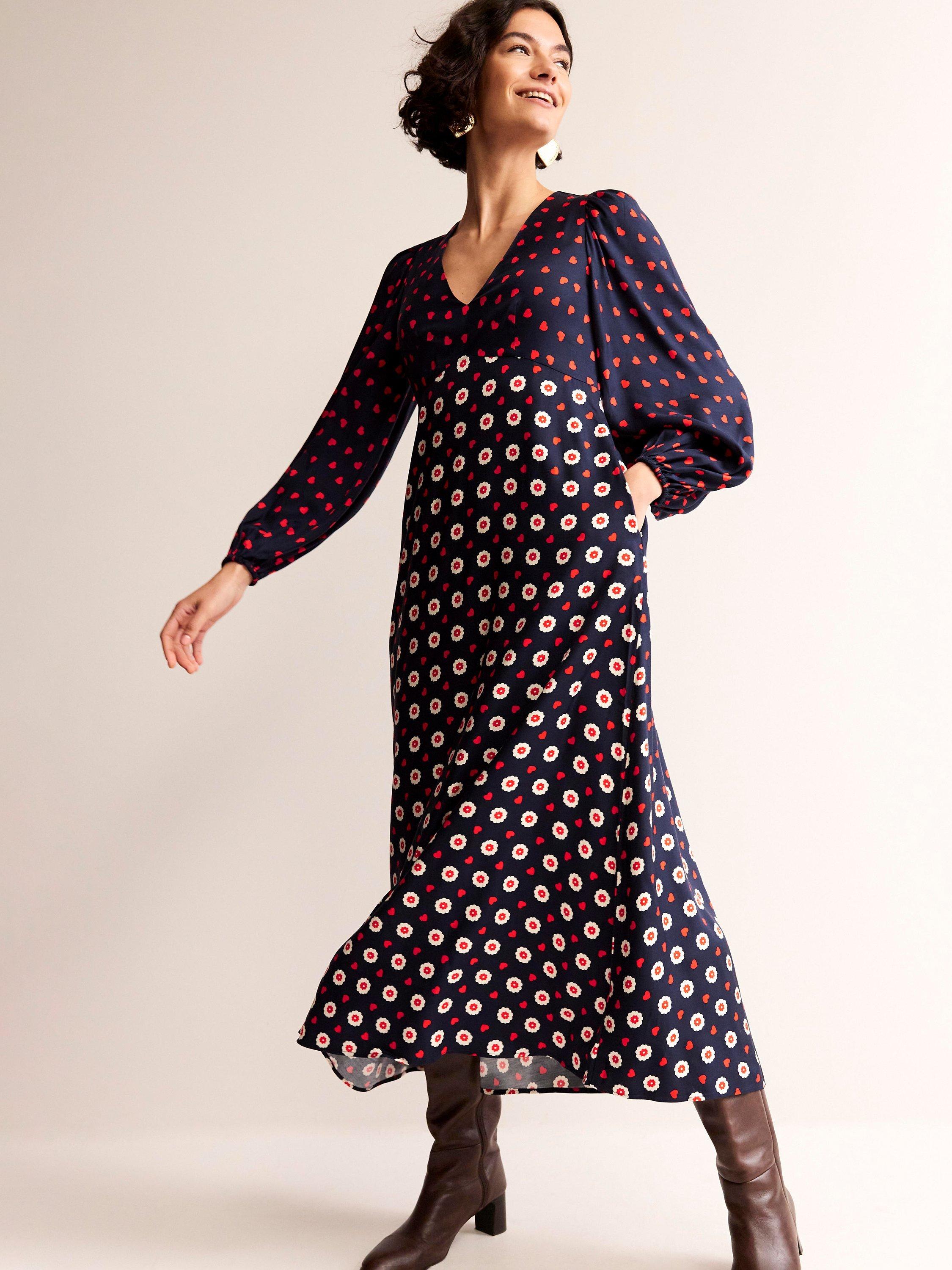 Boden Francis Empire Line Maxi Dress Navy Multi