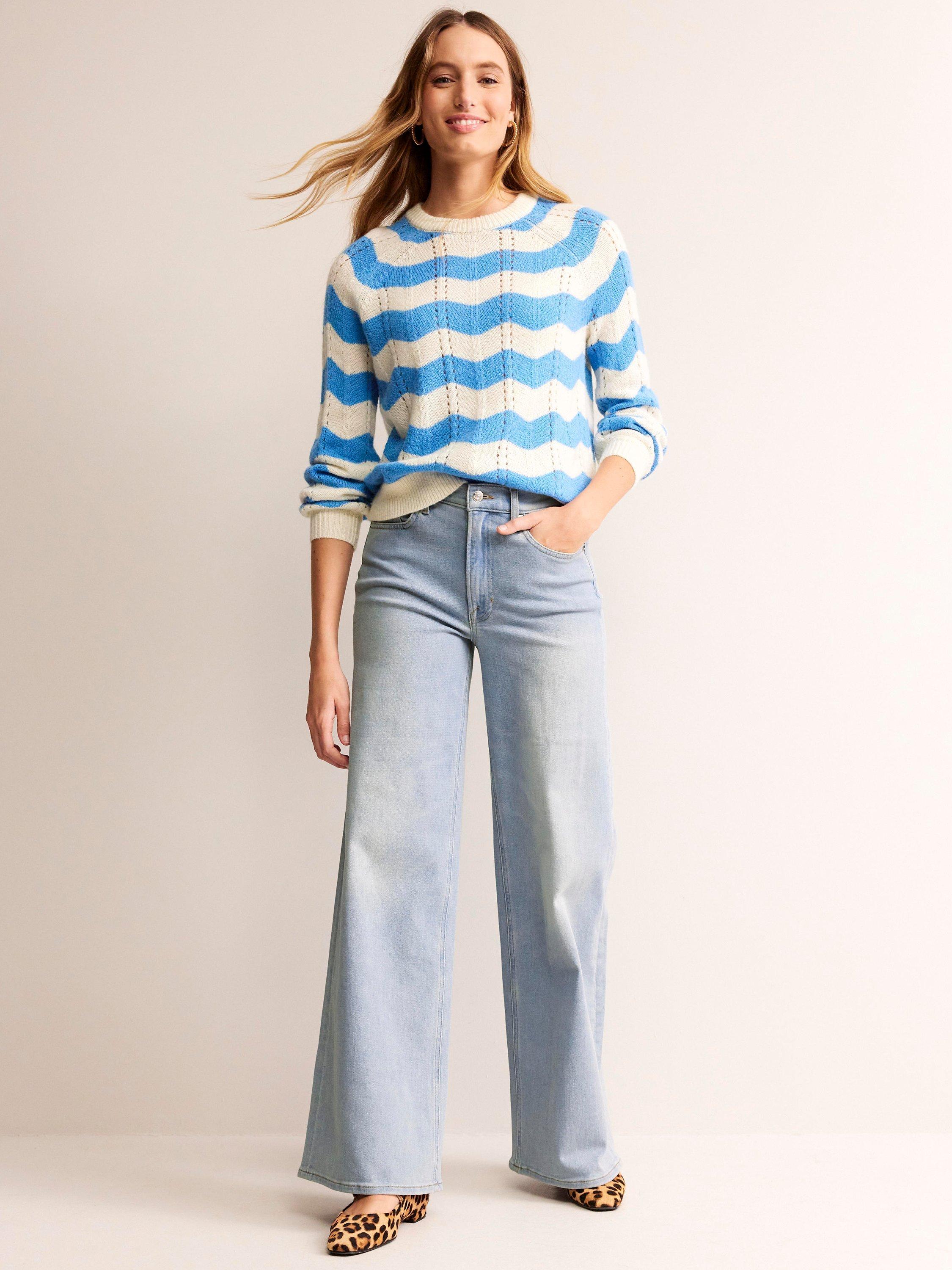 Boden High Waist Wide Leg Jeans, Light Wash