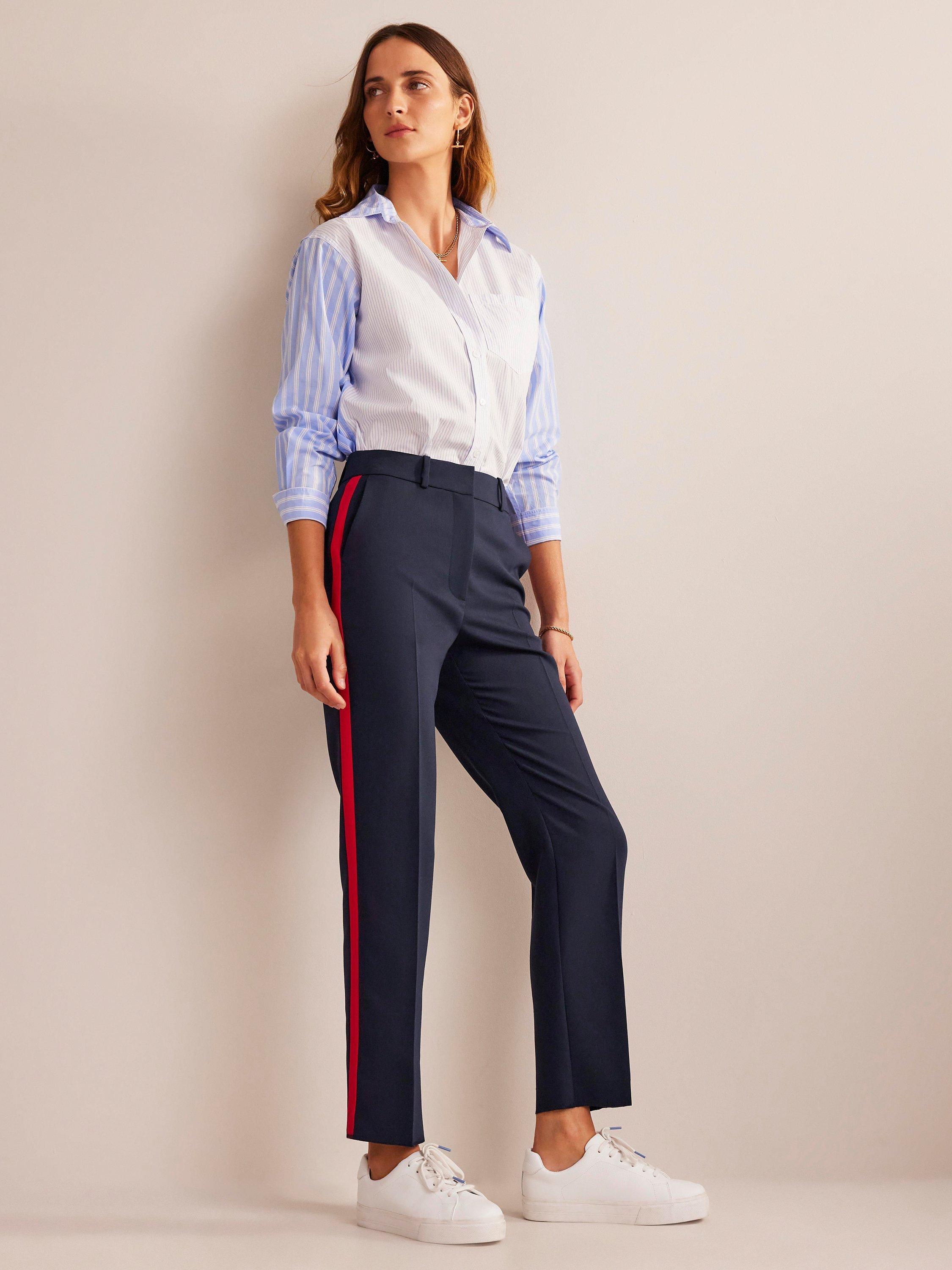 Boden Kew Side Stripe Tapered Trousers Navy Red