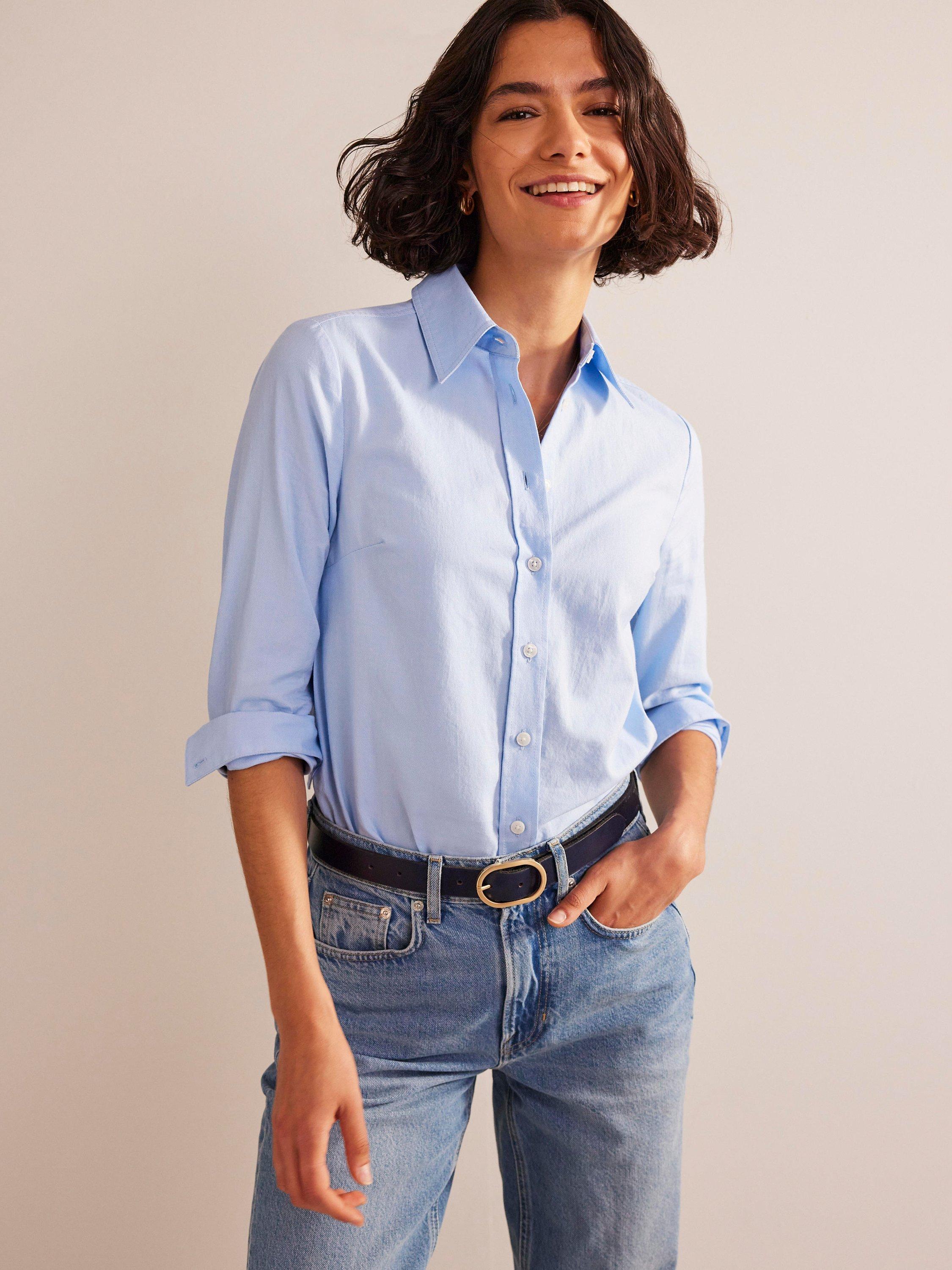 Product image 1 of 5, which shows Boden Sienna Cotton  Abstract Heart Shirt, Blue Oxford, 8