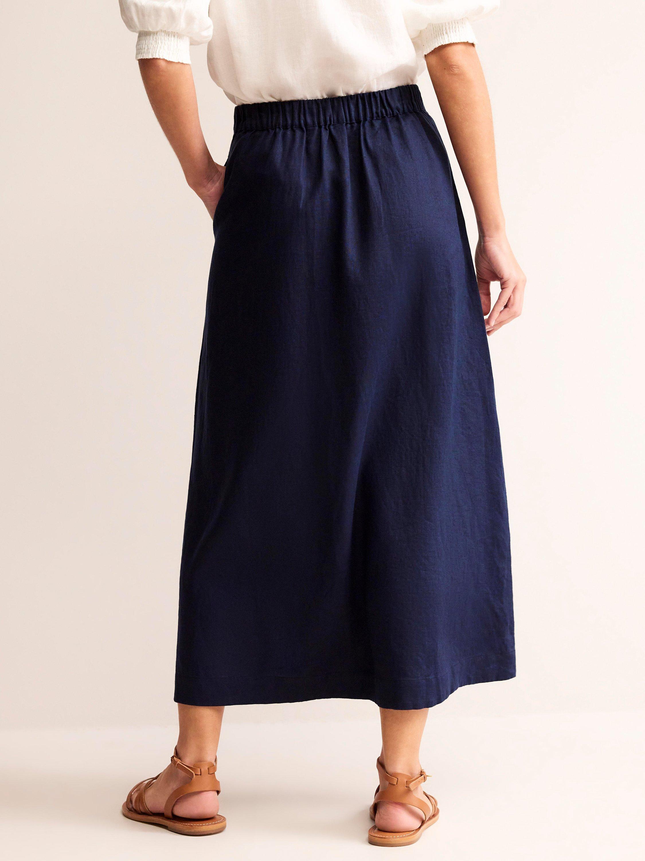 Boden Florence Linen Midi Skirt Navy