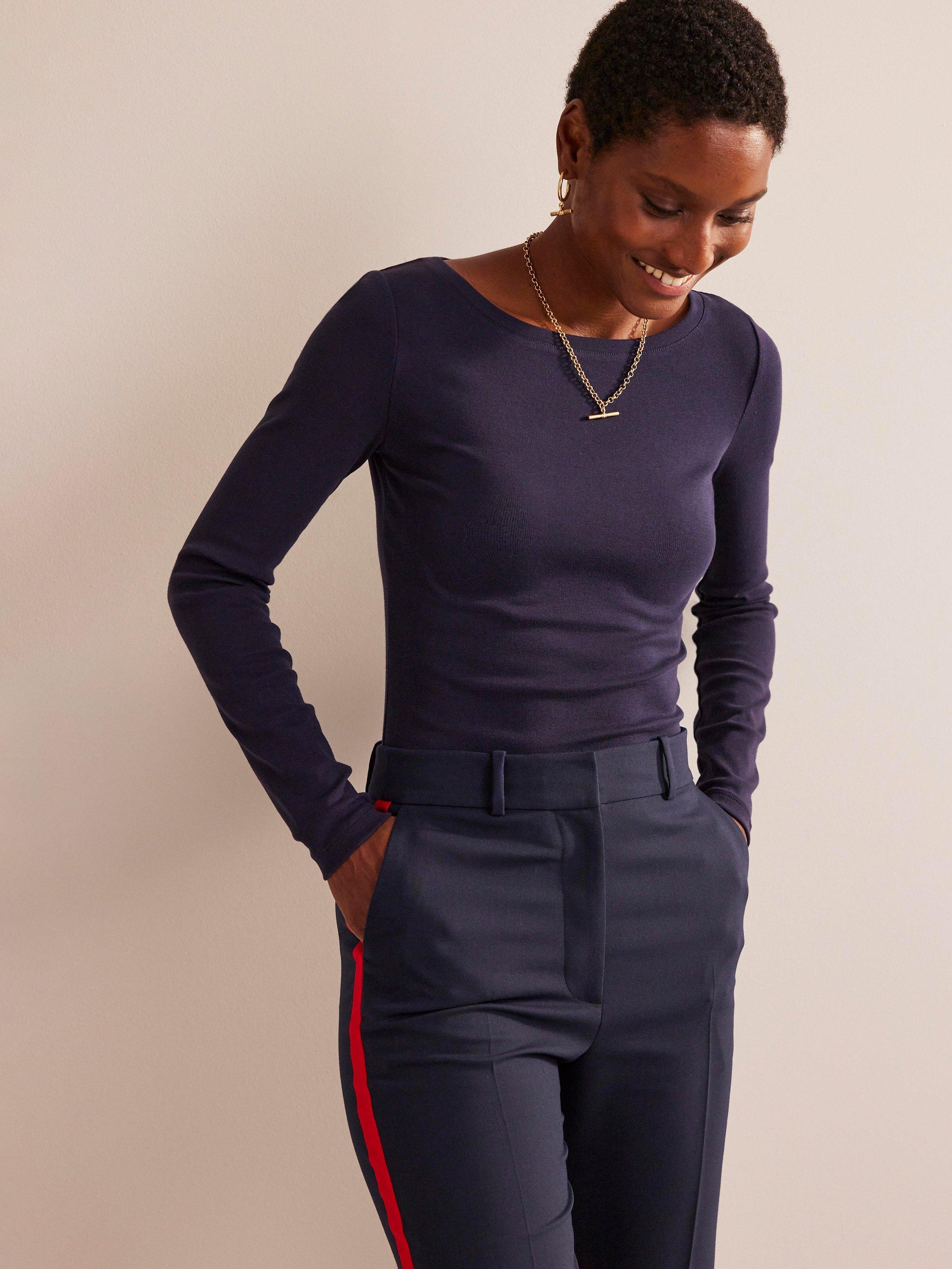Product image 1 of 5, which shows Boden Essential Boat-Neck Jersey Top, Navy, 8