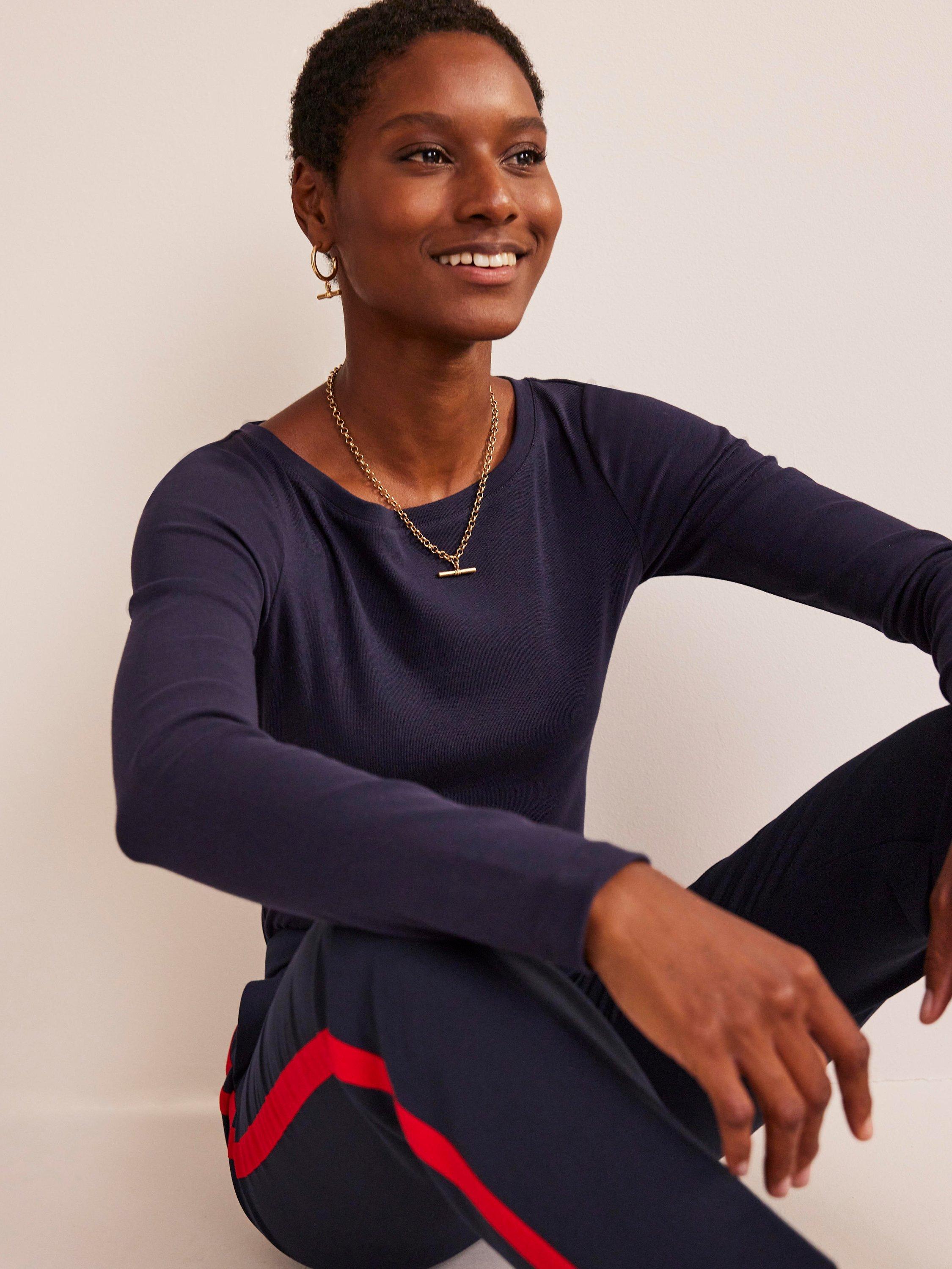 Product image 4 of 5, which shows Boden Essential Boat-Neck Jersey Top, Navy, 8