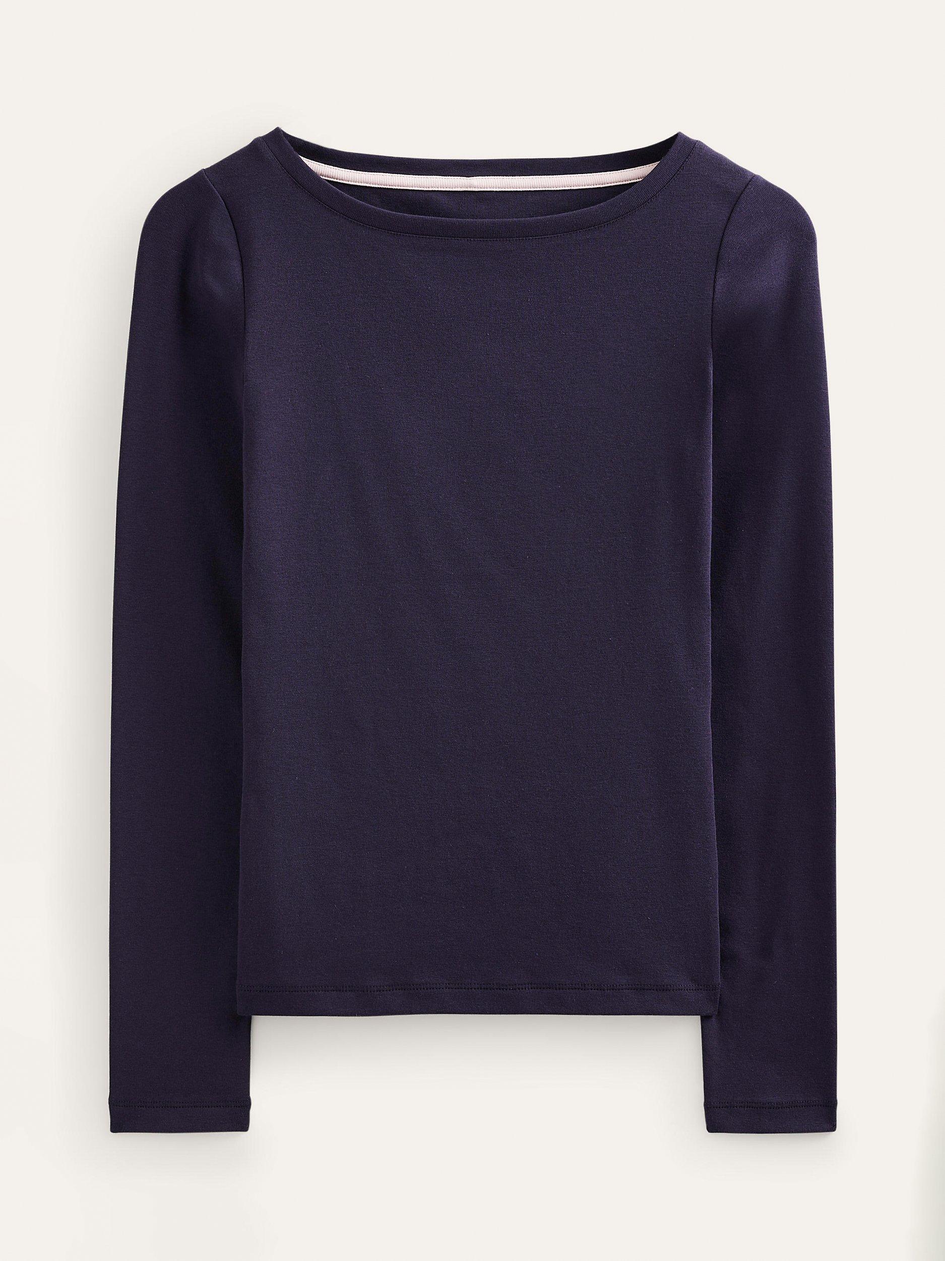 Product image 5 of 5, which shows Boden Essential Boat-Neck Jersey Top, Navy, 8