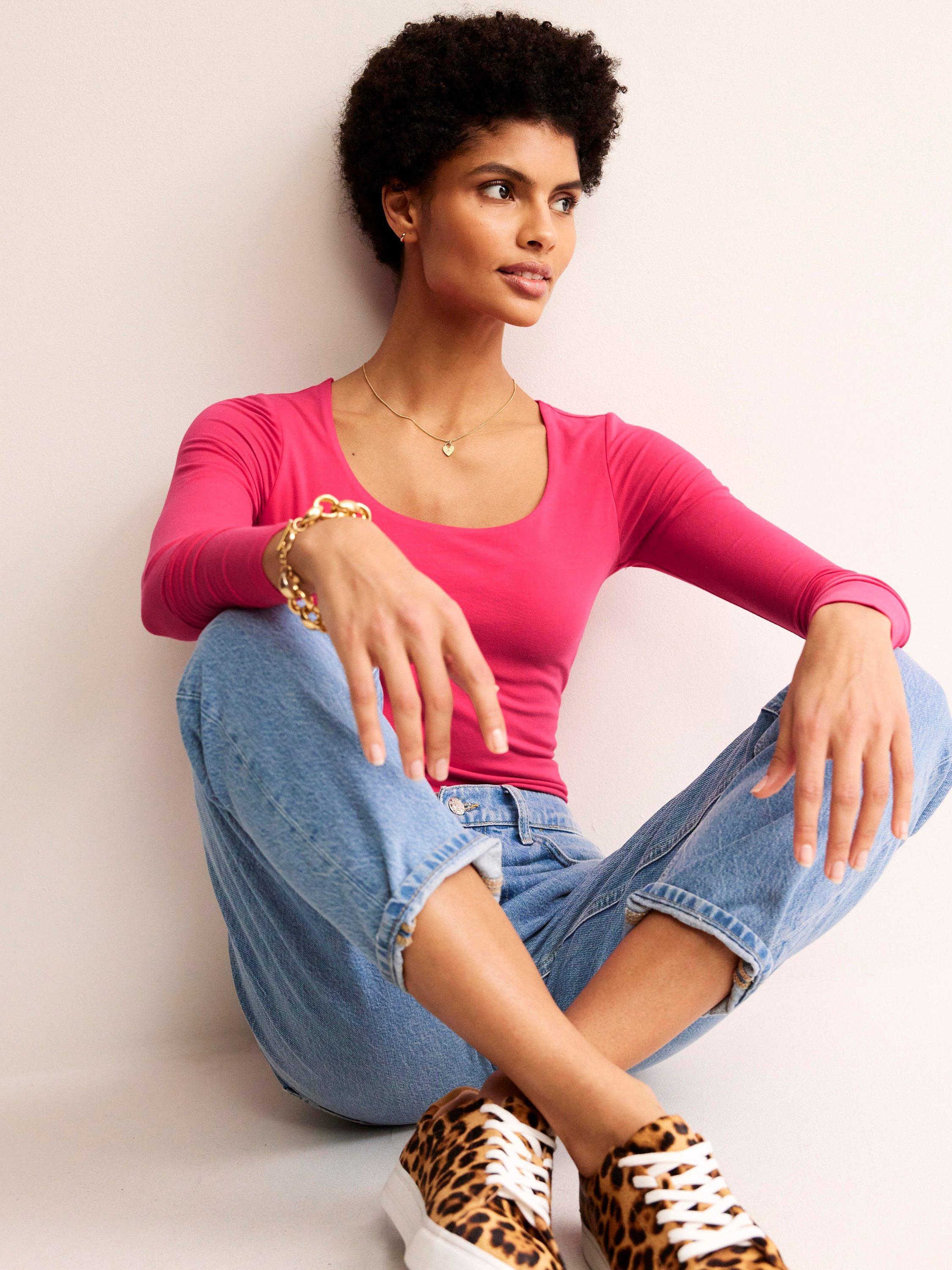 Boden Double Layer Scoop Neck Long Sleeve Top, Rethink Pink