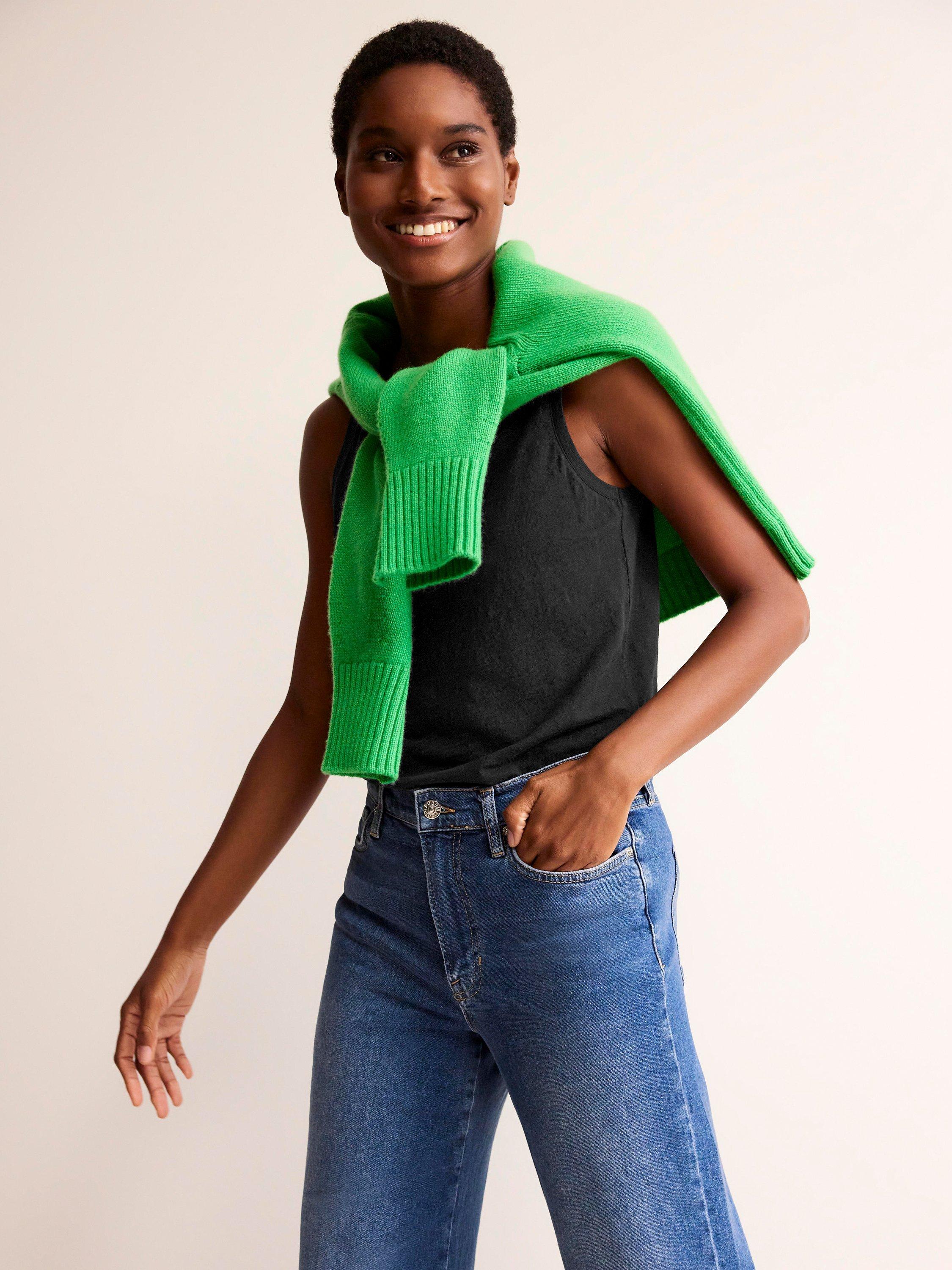 Boden Regular V-neck Slub Cotton Vest, Black