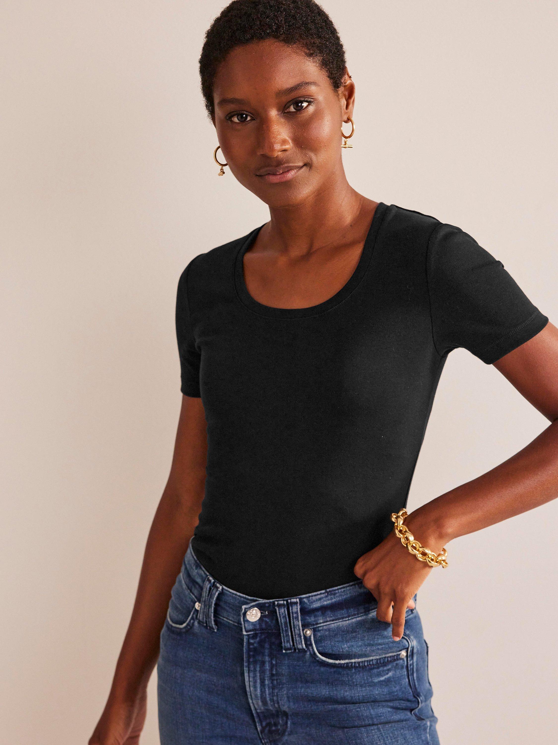 Product image 1 of 5, which shows Boden Essential Scoop Neck Jersey Top, Black, 8