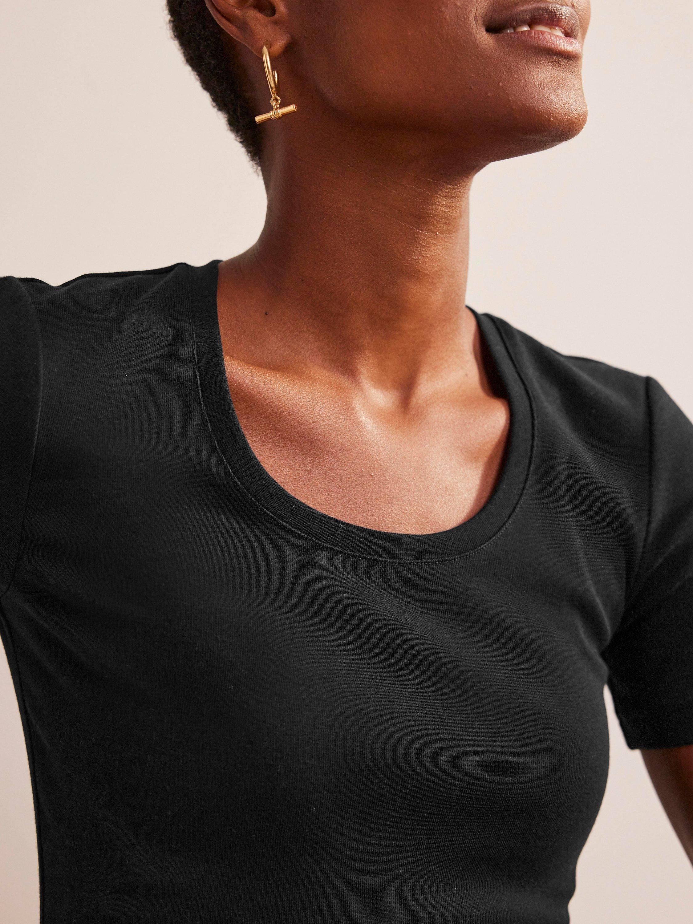 Product image 2 of 5, which shows Boden Essential Scoop Neck Jersey Top, Black, 8