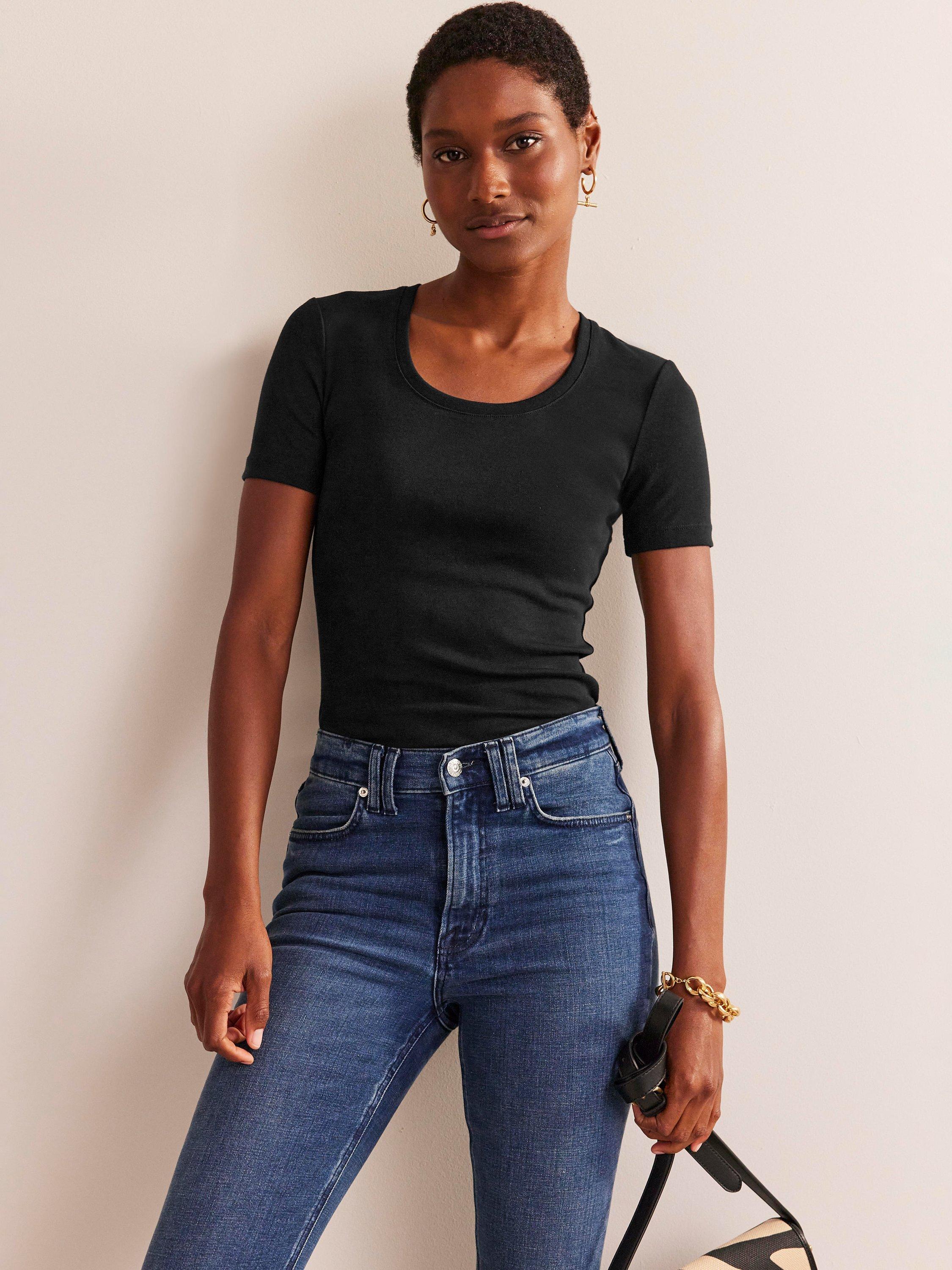 Product image 4 of 5, which shows Boden Essential Scoop Neck Jersey Top, Black, 8