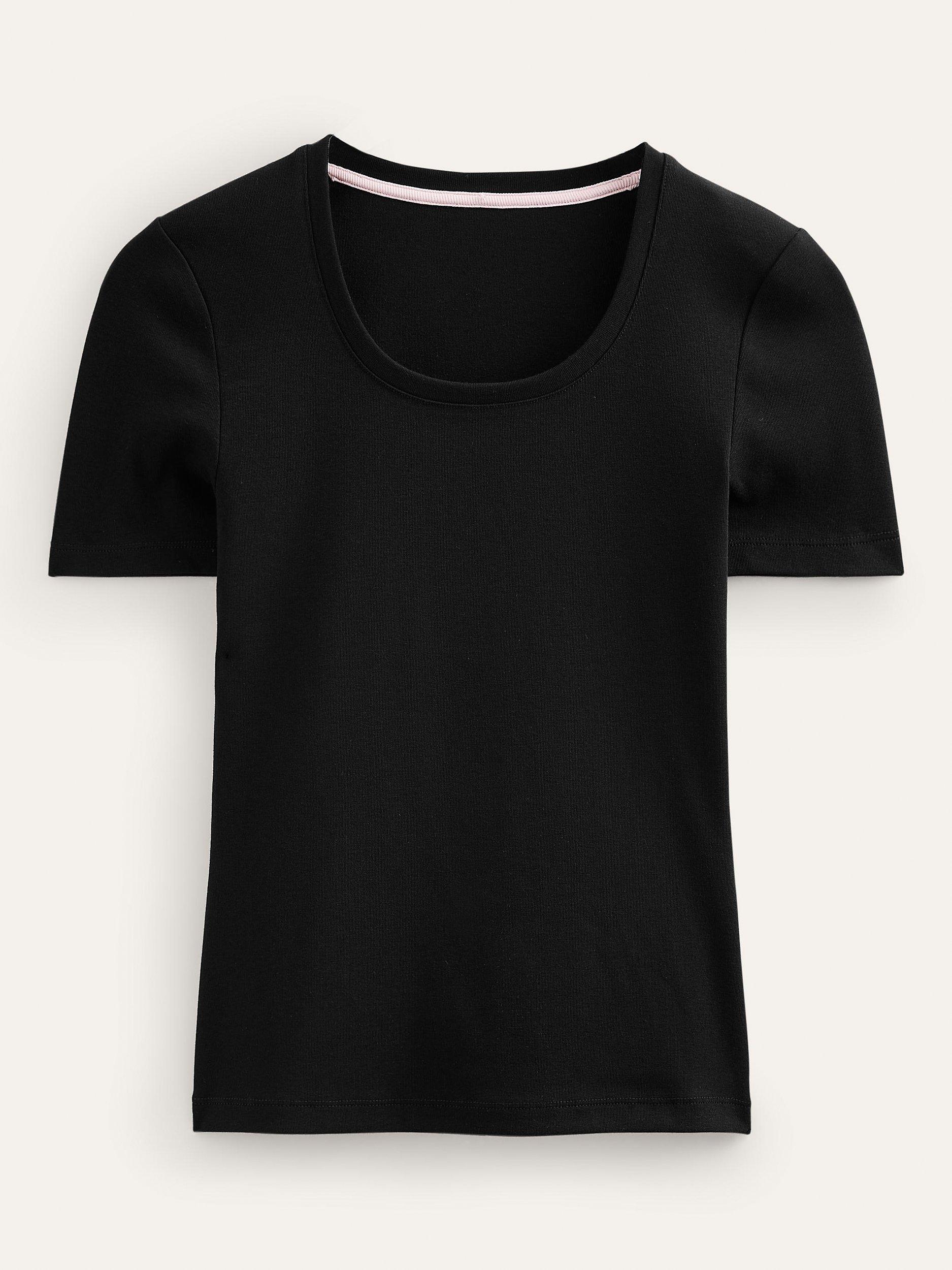 Product image 5 of 5, which shows Boden Essential Scoop Neck Jersey Top, Black, 8