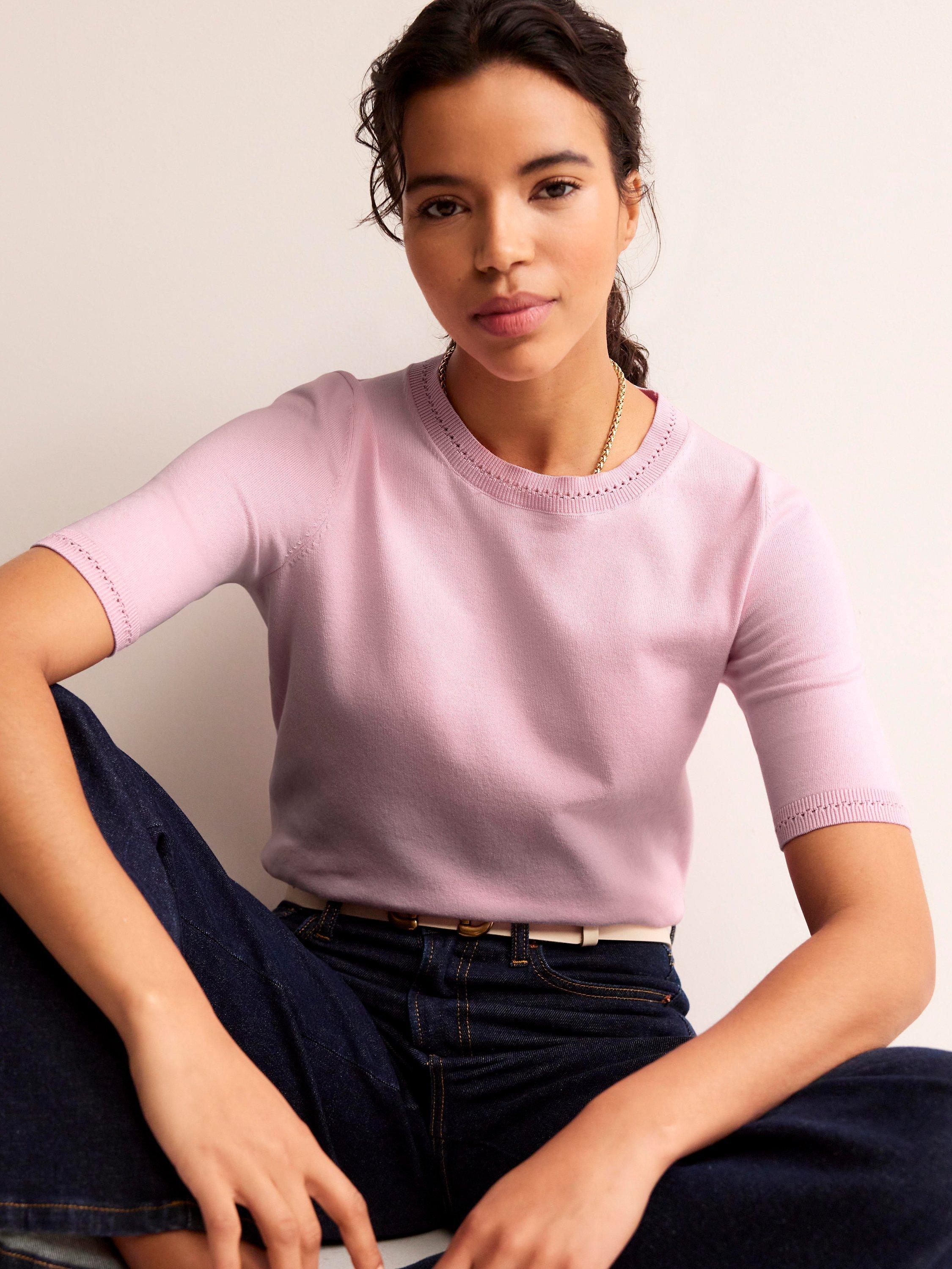 Boden Catriona Cotton Blend Crew Neck T-Shirt, Orchid Pink