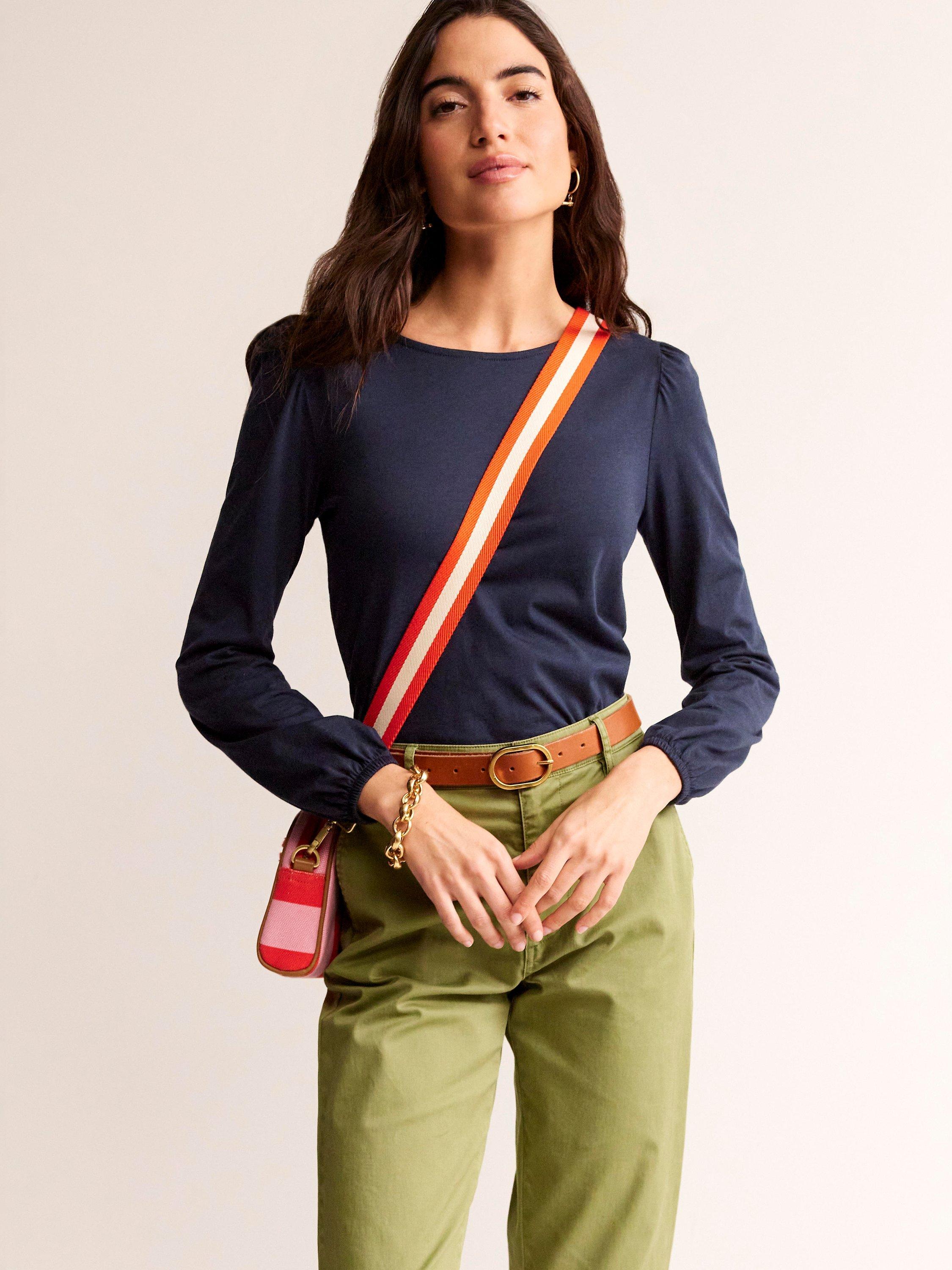 Boden Supersoft Puff Shoulder Long Sleeve Top, Navy