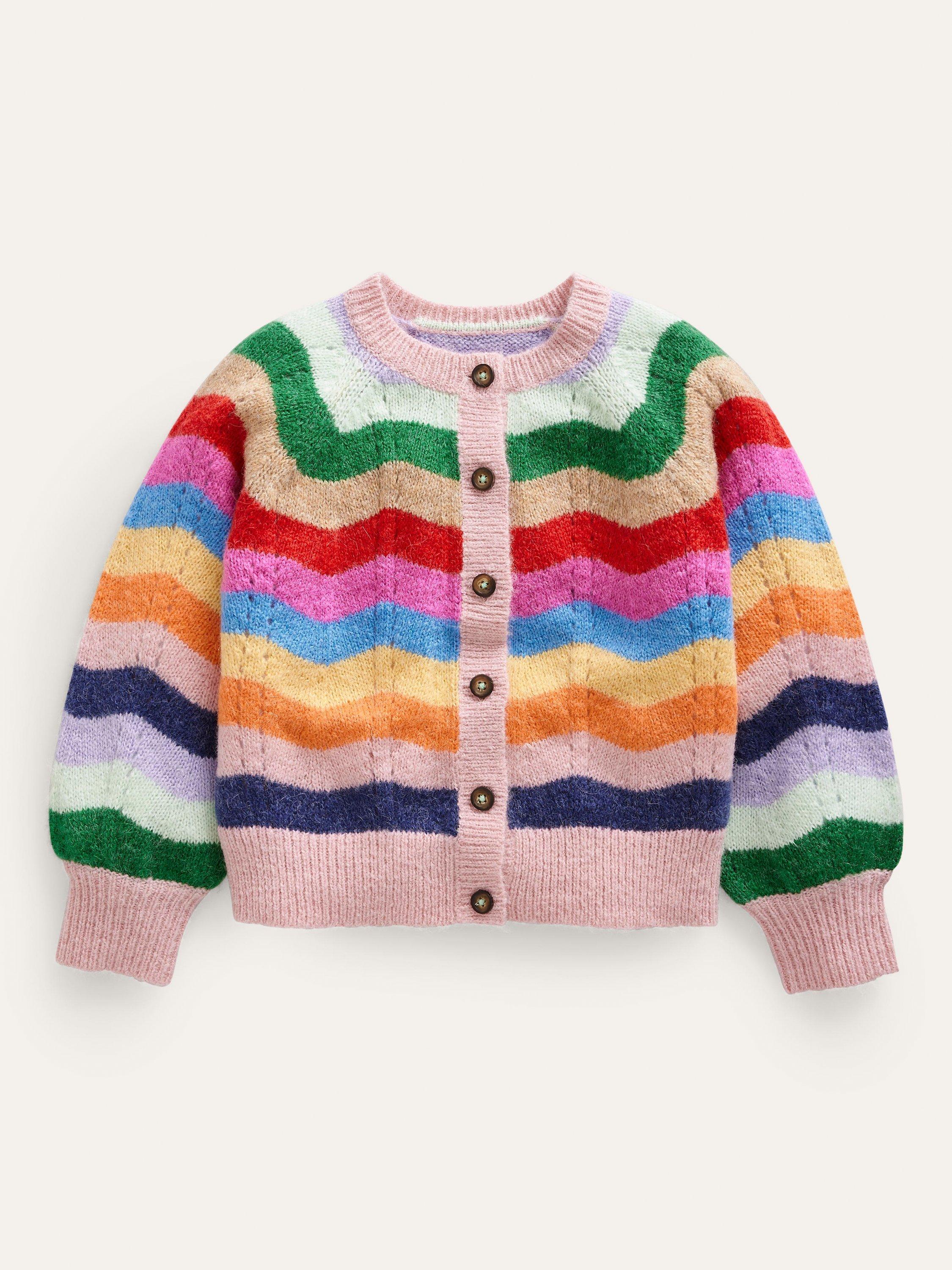 Mini Boden Kids' Blouson Rainbow Wave Cardigan, Multi