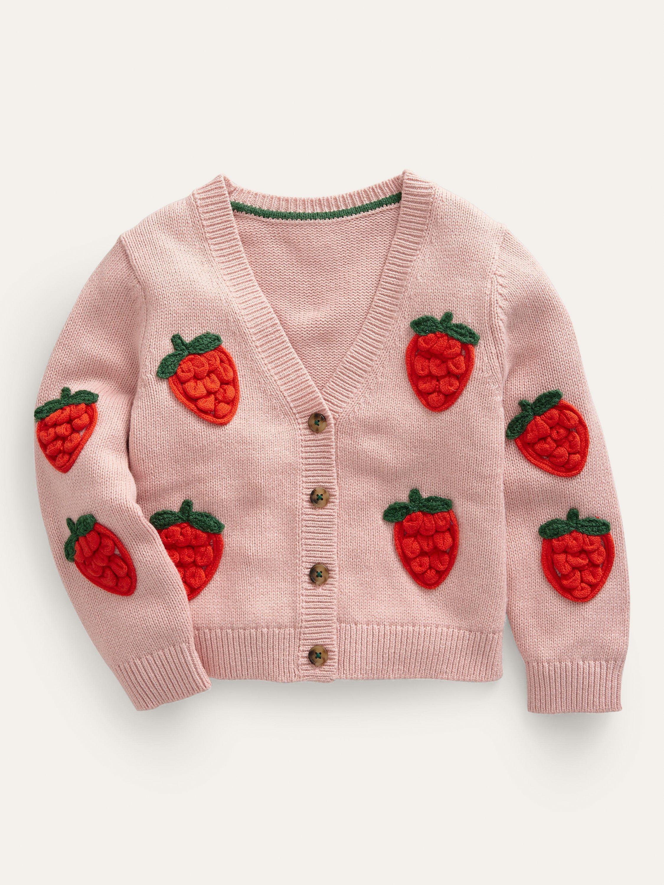 Mini Boden Kids' Wool Blend Strawberry Cardigan, Pink