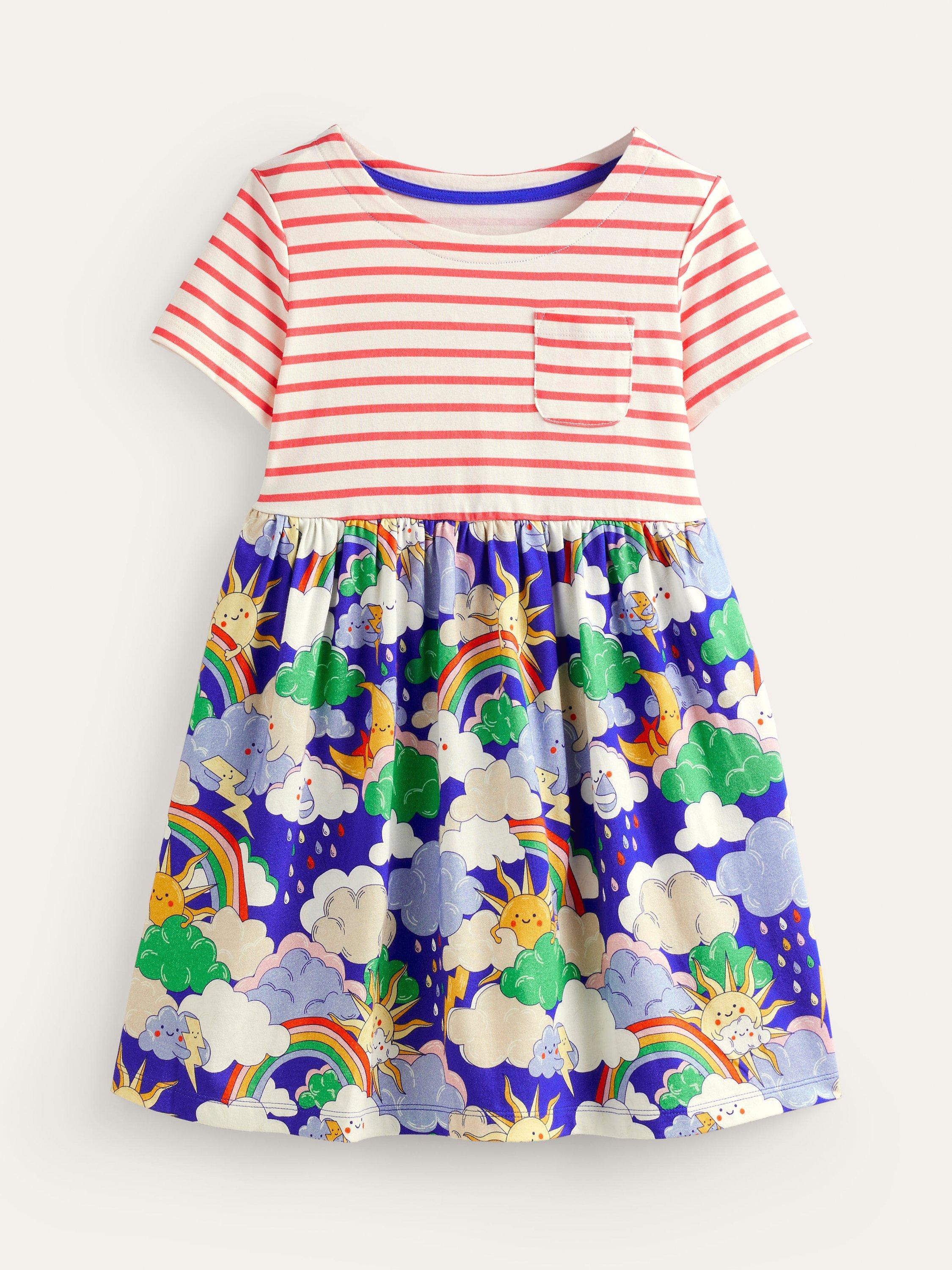 Mini Boden Kids' Hotchpotch Weather Jersey dress, Multi/Mega Weather