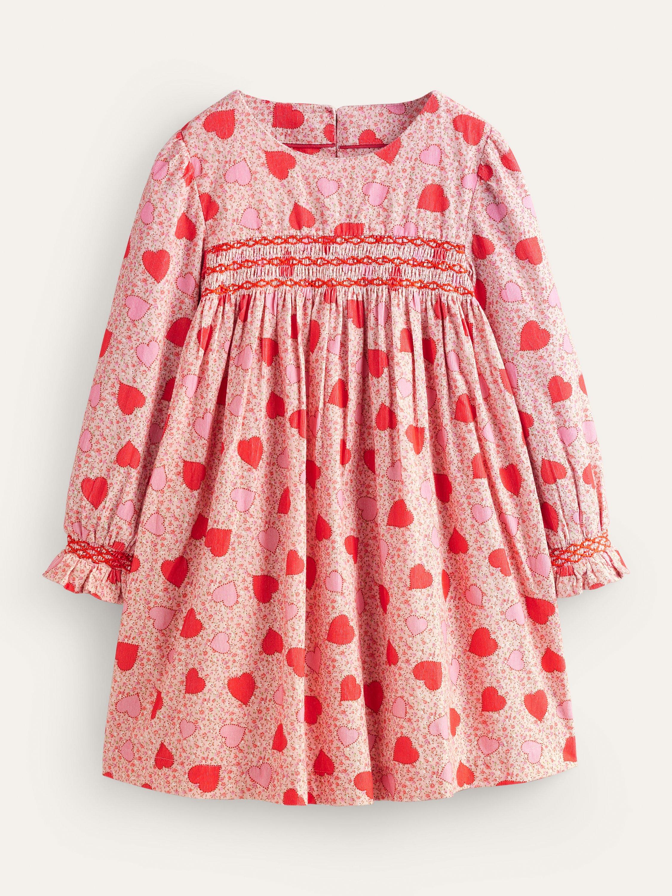 Mini Boden Kids' Heart Dress, Pink/Multi