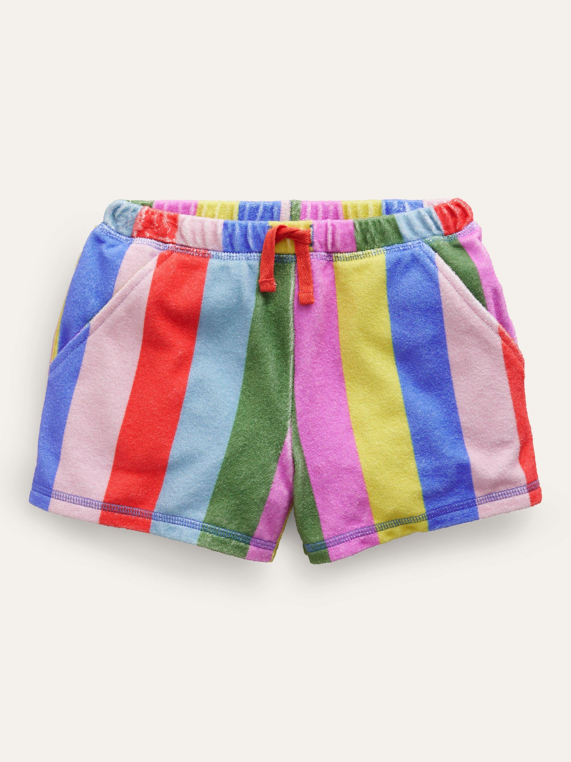 Mini Boden Kids' Rainbow Stripe Towelling Shorts, Multi