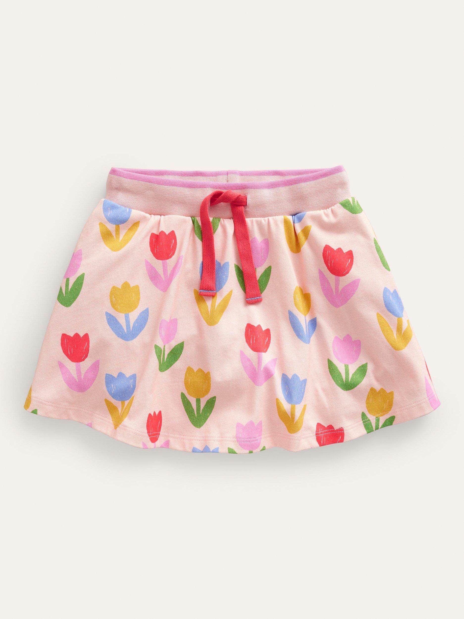 Mini Boden Kids' Printed Tulips Jersey Skort, Dusty Pink