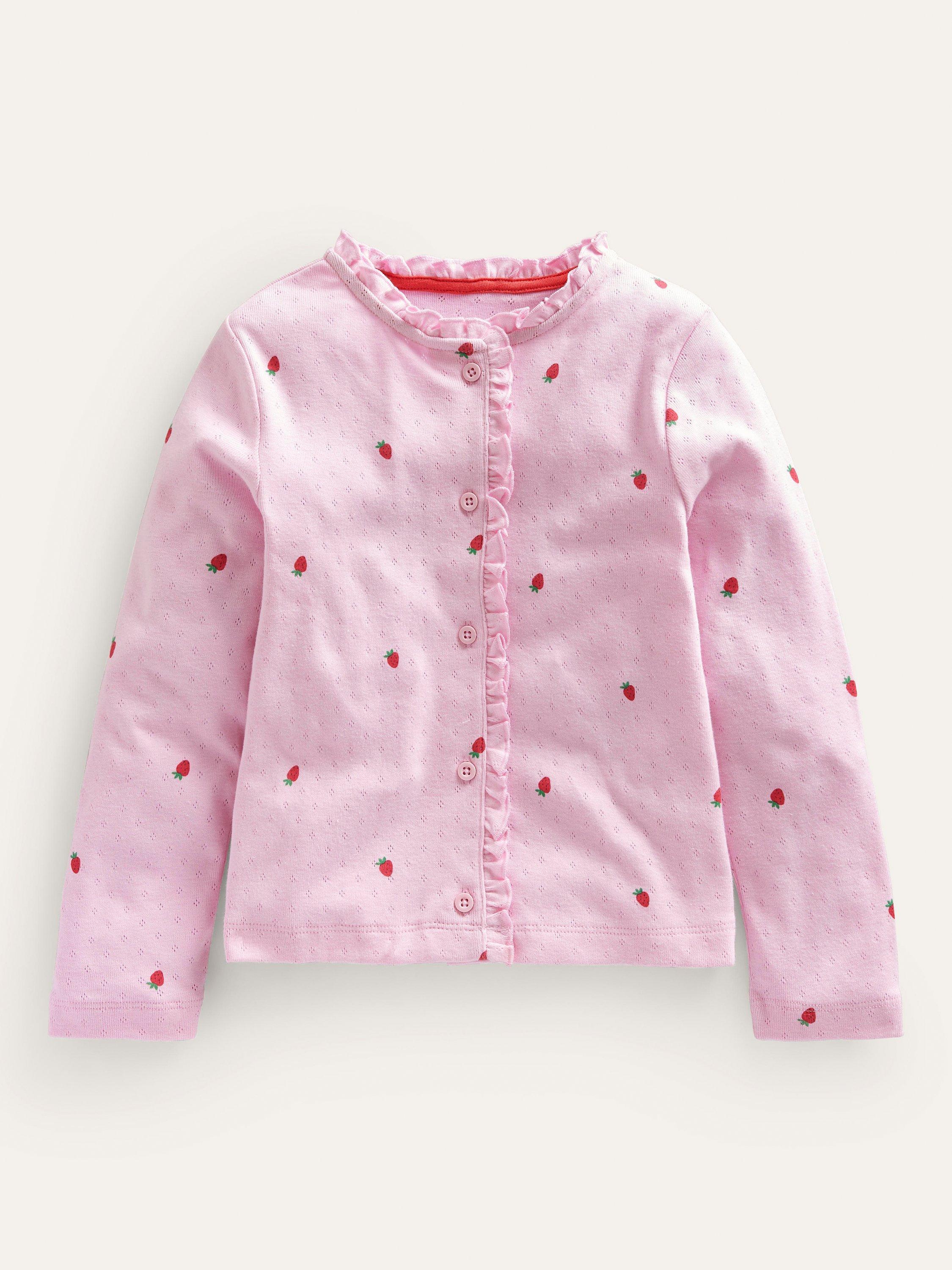 Mini Boden Kids' Strawberry Print Cardigan, Sweet Pea/Pink