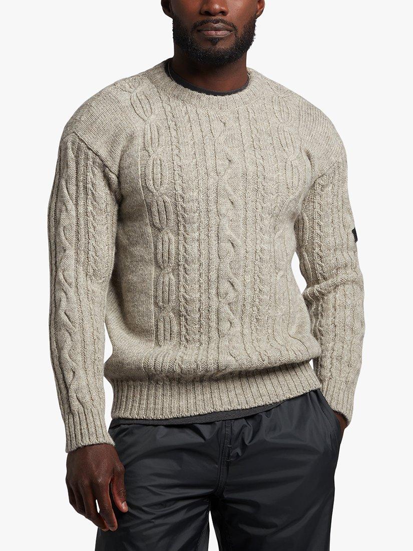 Lyle & Scott Waxed Cable Knit Wool Jumper, Putty