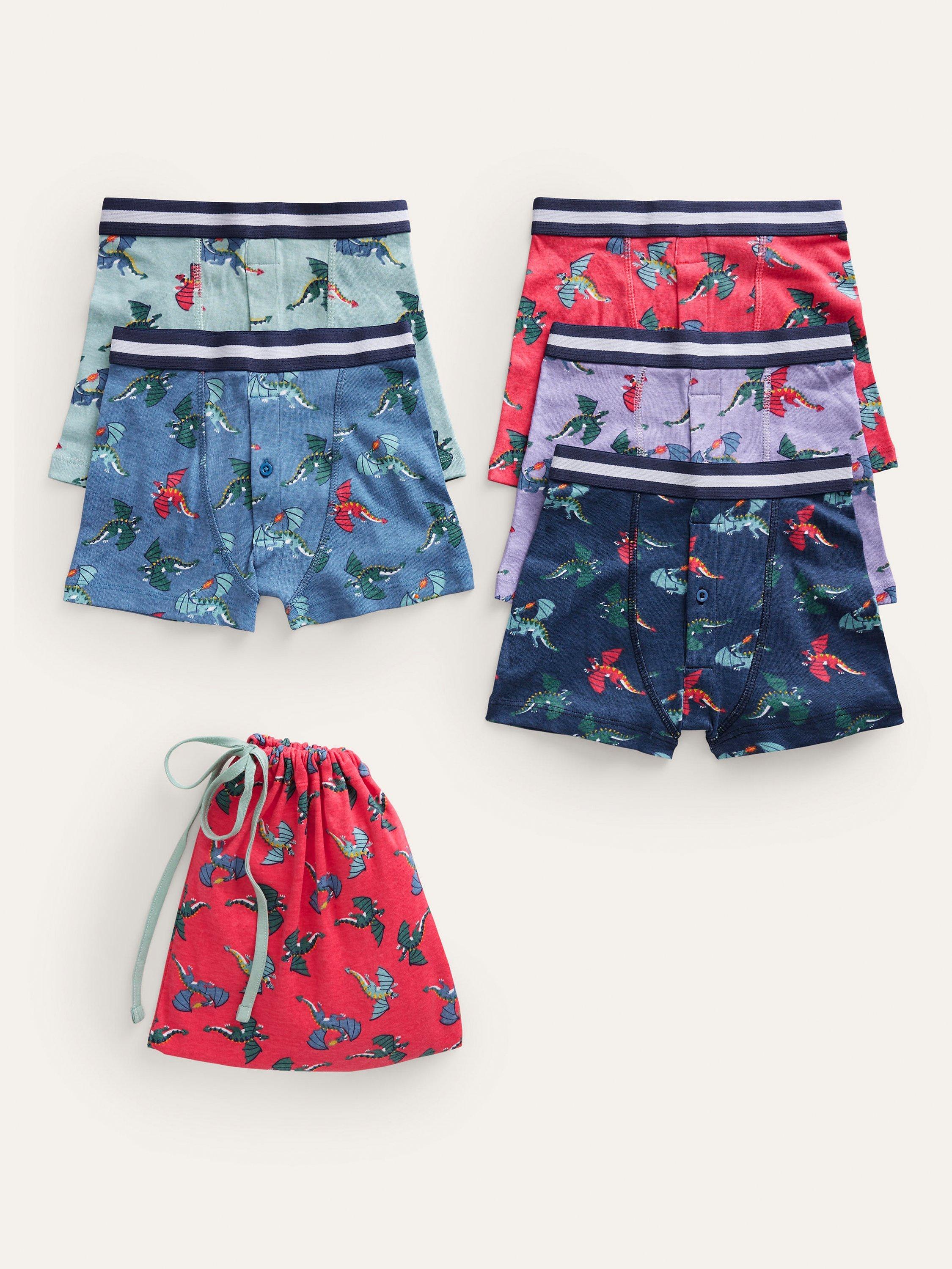 Mini Boden Kids' Dragons Print Boxers, Pack Of 5, Multi
