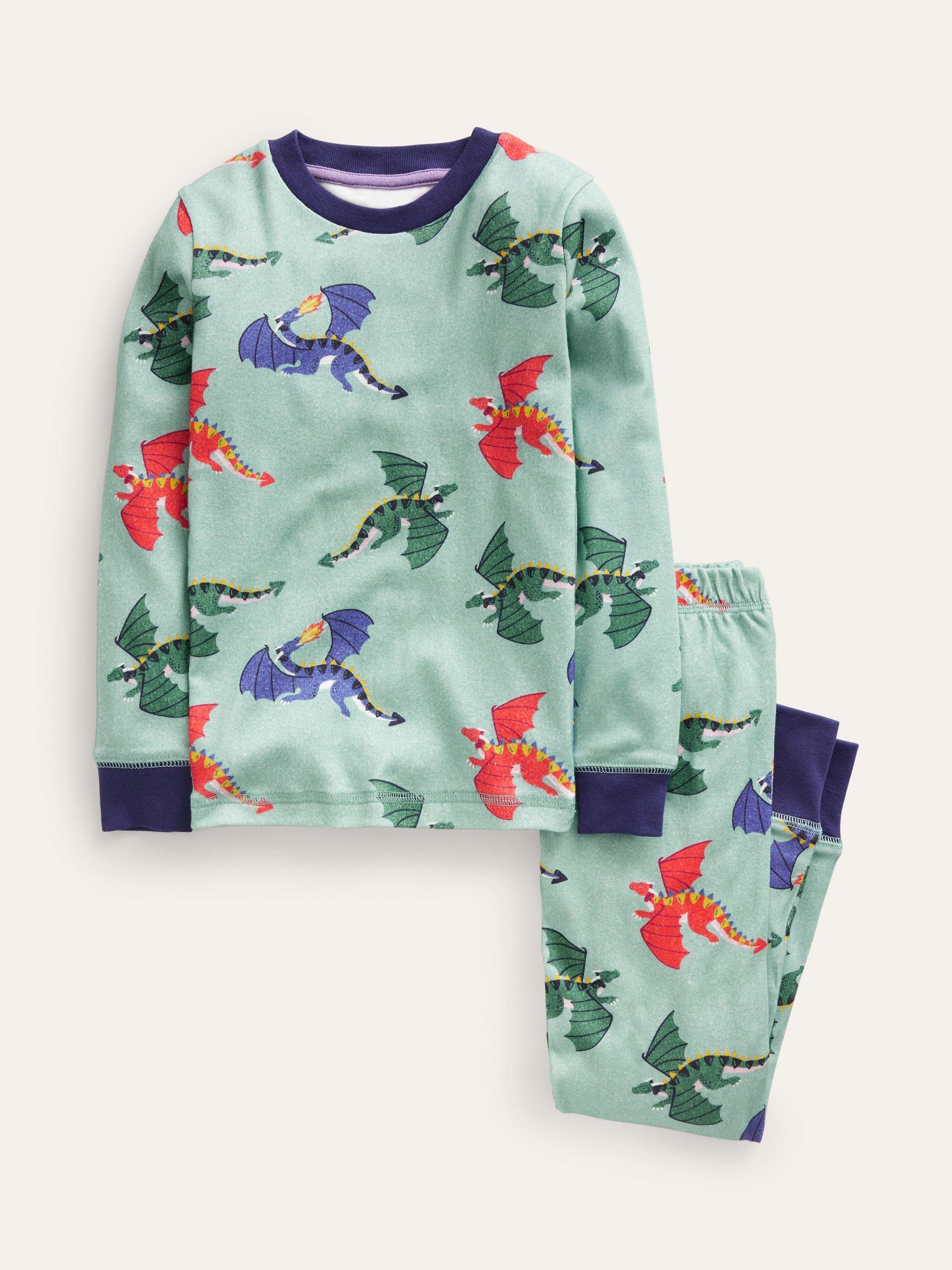 Mini Boden Kids' Dragon Print Pyjamas, Georgian Blue