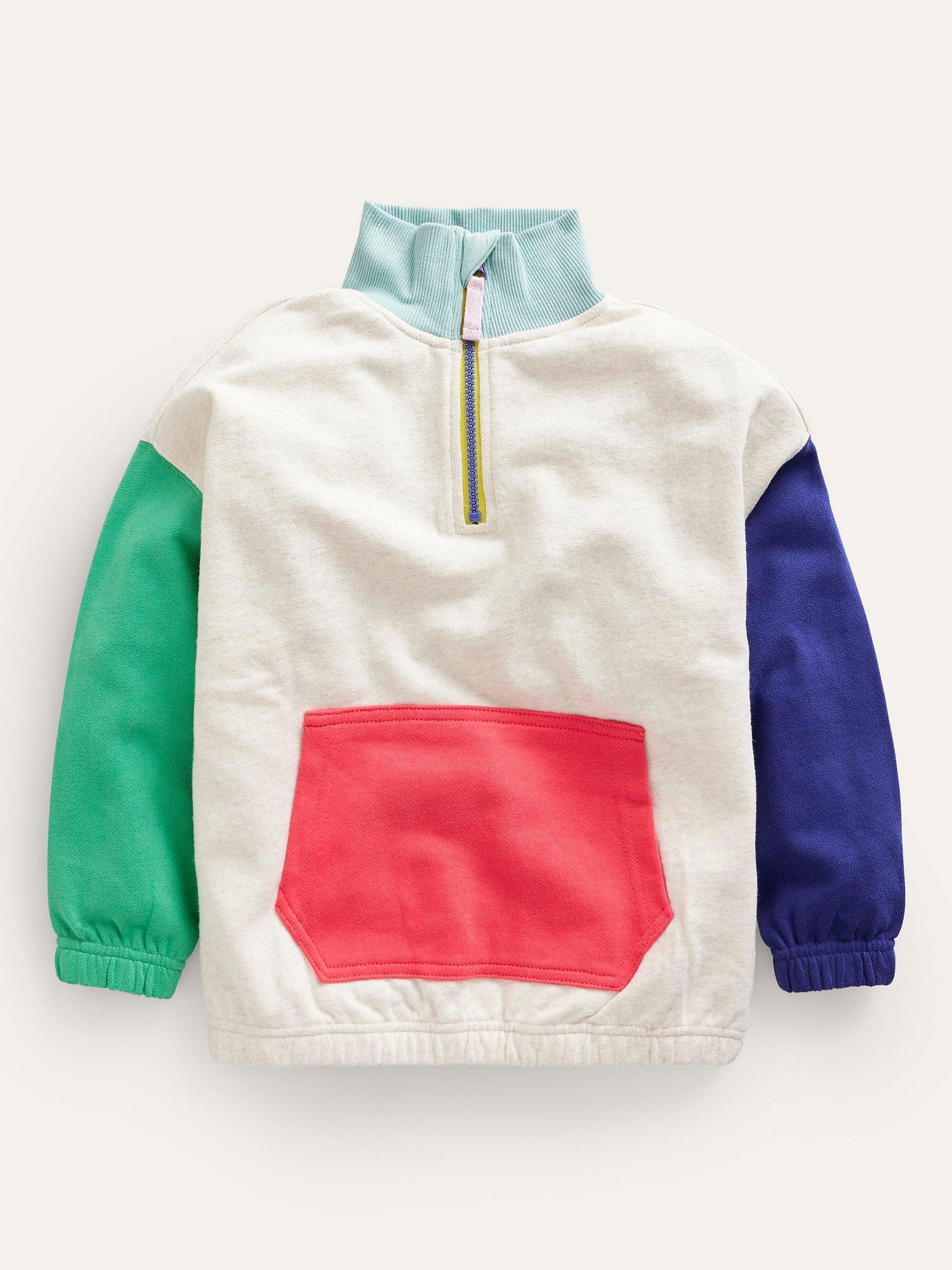 Mini Boden Kids' Colour Block Half Zip Jumper, Oatmeal/Multi