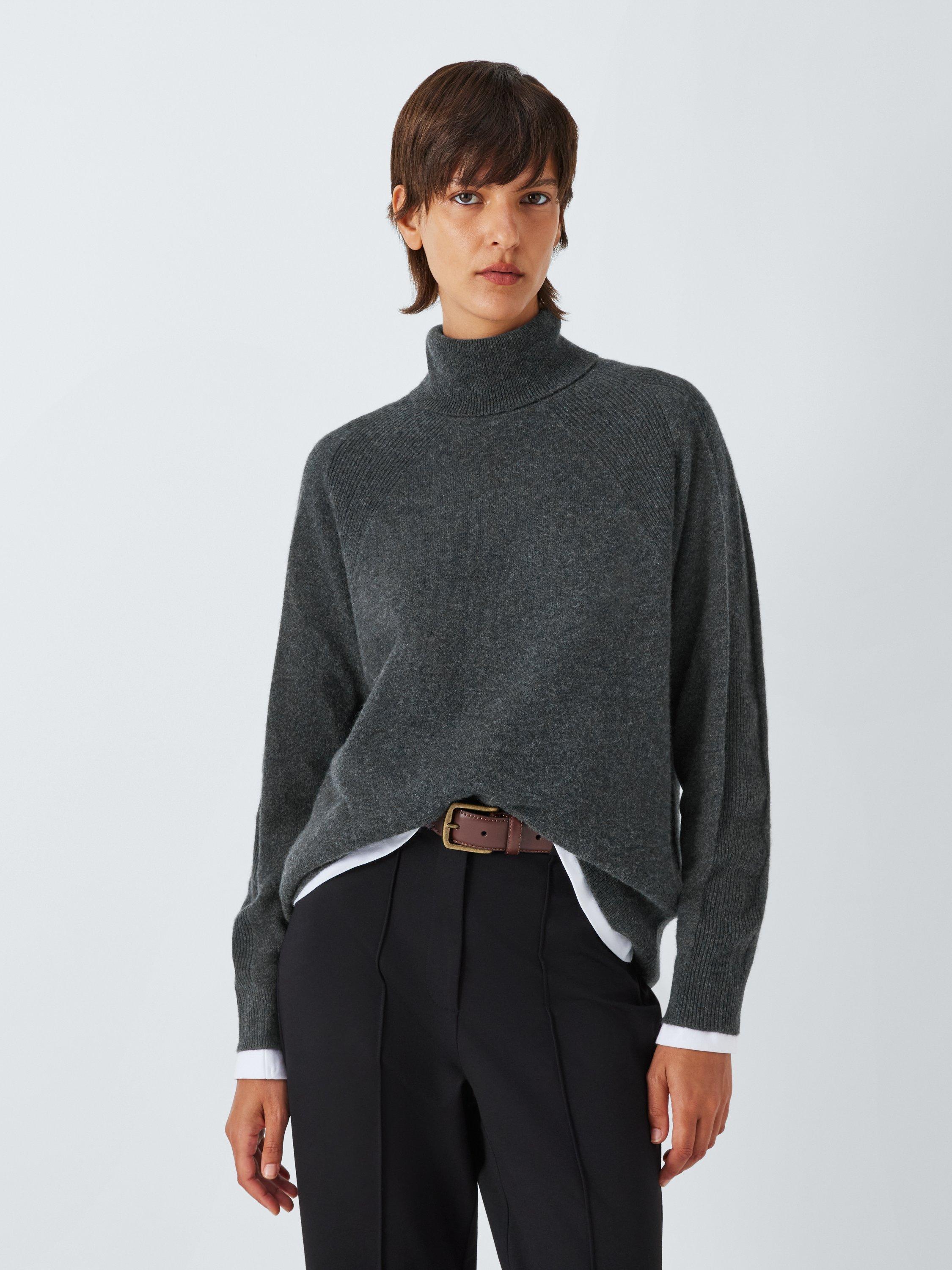 John Lewis Cashmere Ribbed Roll Neck Jumper Charcoal