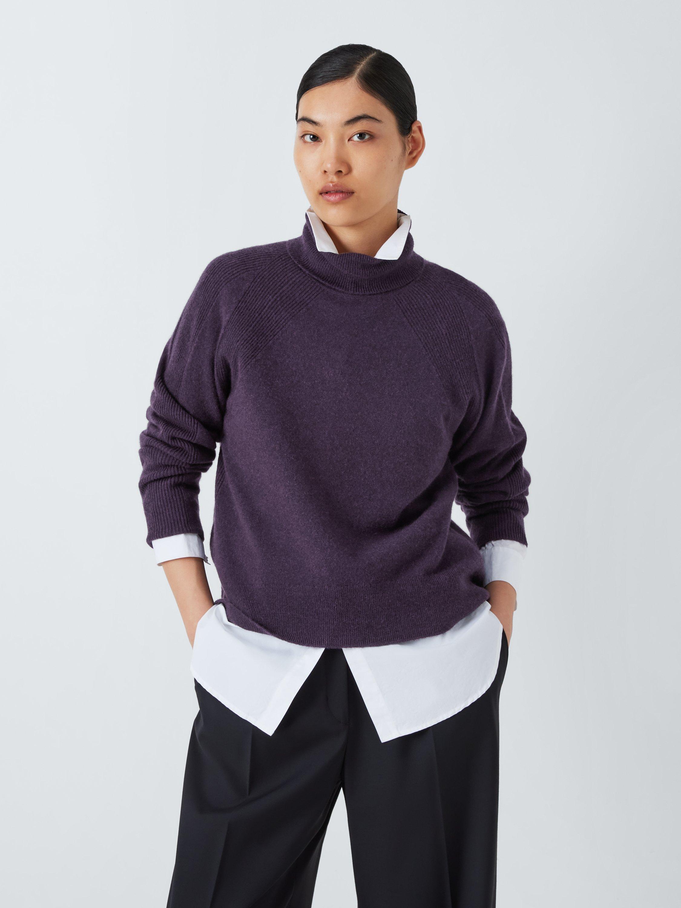 John Lewis Cashmere Ribbed Roll Neck Jumper, Aubergine