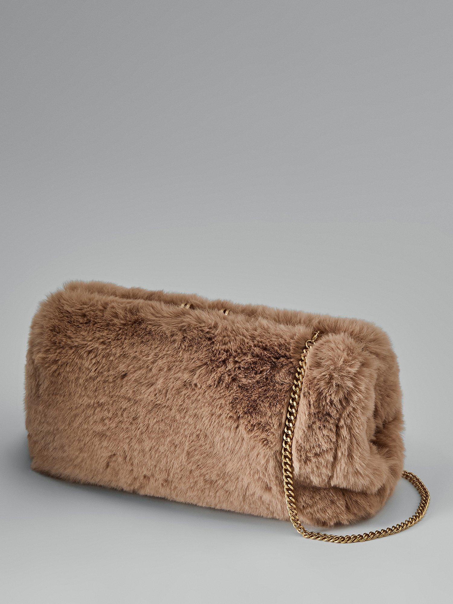 Reiss Monza Faux Fur Bag, Natural
