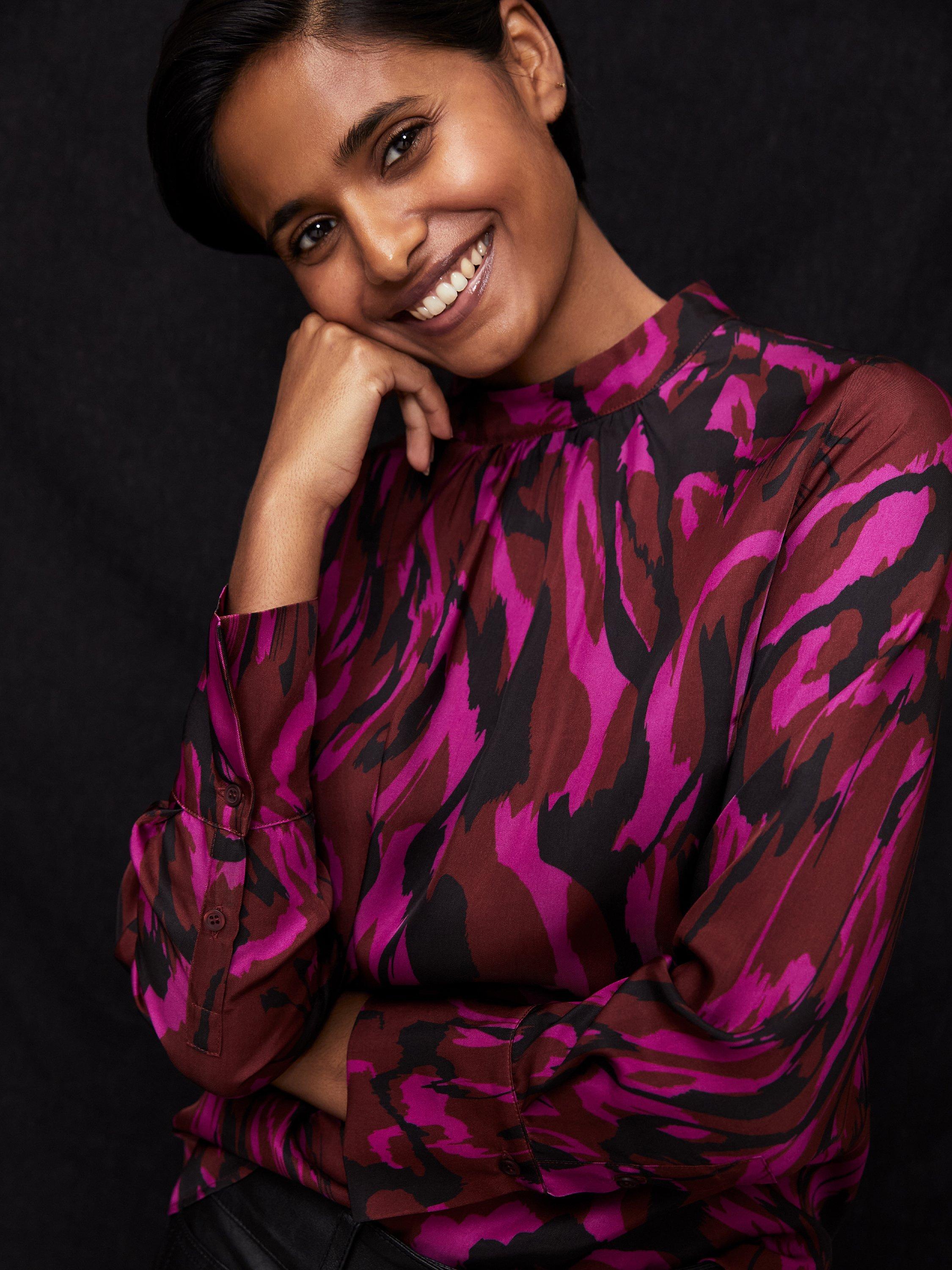 Baukjen Linda Swirl Print Satin Top, Magenta