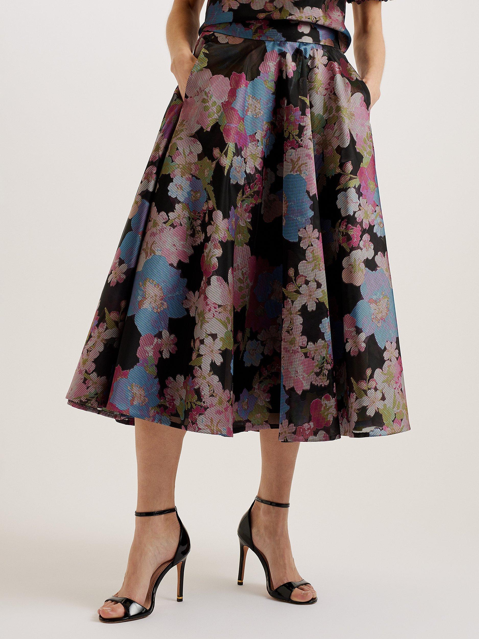 Ted Baker Bursa Jacquard Floral Midi Skirt, Black/Multi
