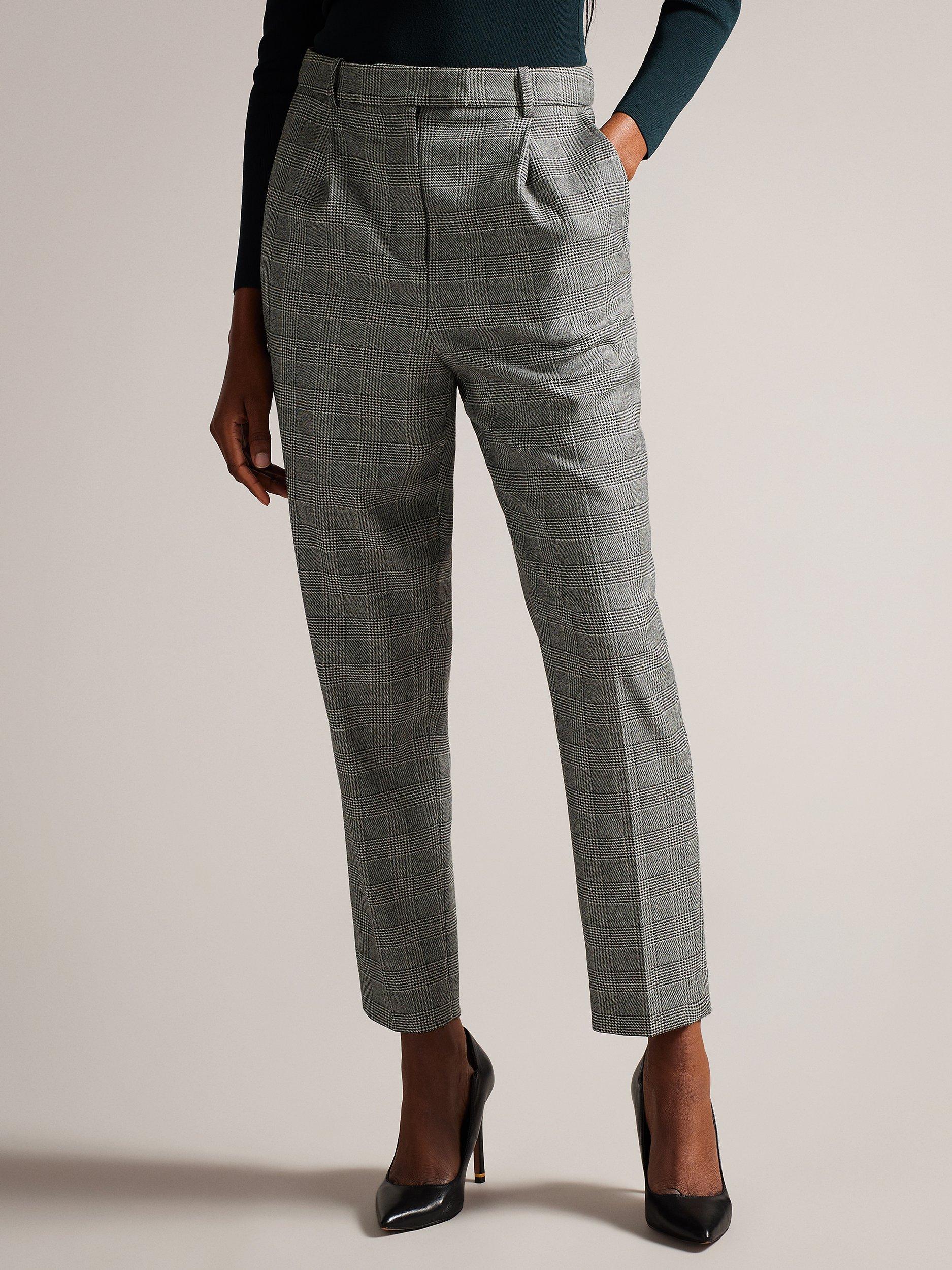 Ted Baker Jommial Pleat Front Tapered Leg Check Wool Blend Trousers, Black