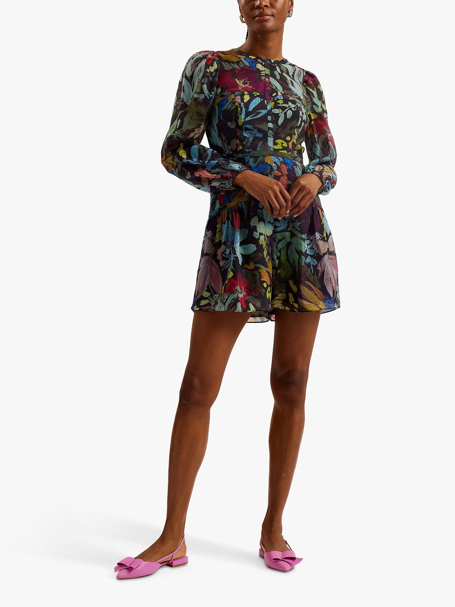 Ted Baker Metaya Floral Brushstroke Print Playsuit, Black/Multi