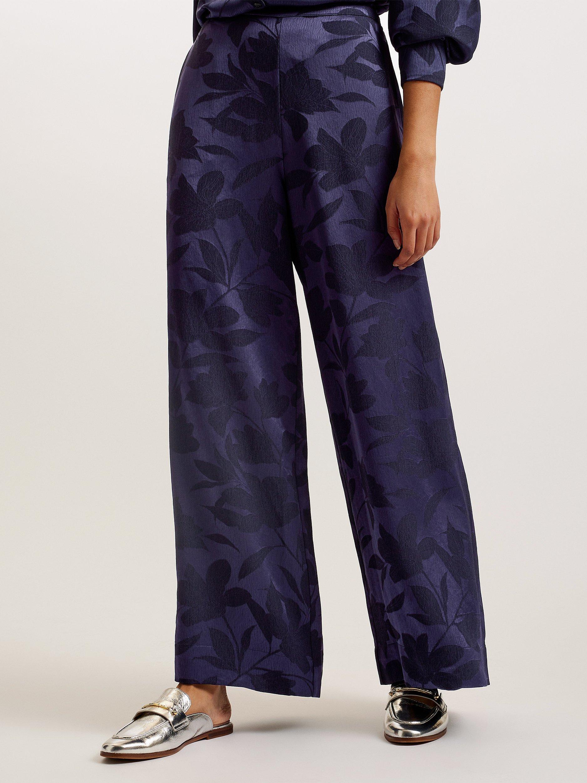 Ted Baker Maurah Jacquard Floral Wide Leg Trousers, Navy