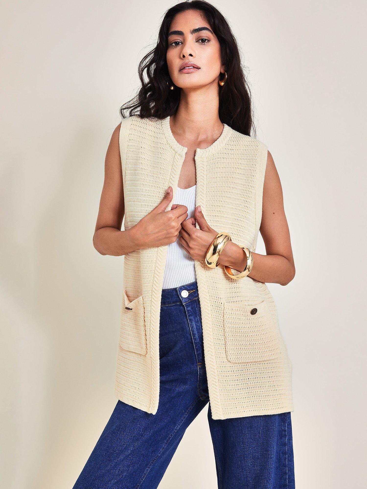 Monsoon Noah Knitted Gilet, Ivory