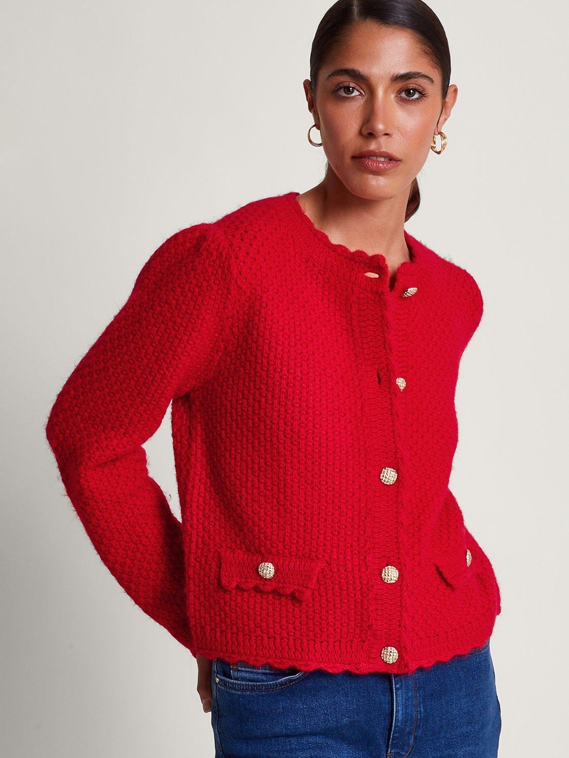 Monsoon Suki Stitch Knit Cardigan, Red