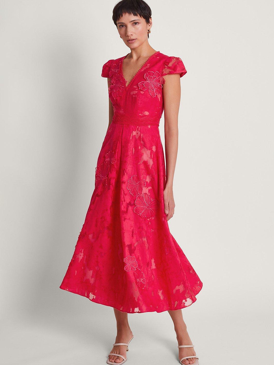 Monsoon Josie Jaquard Tea Dress Red