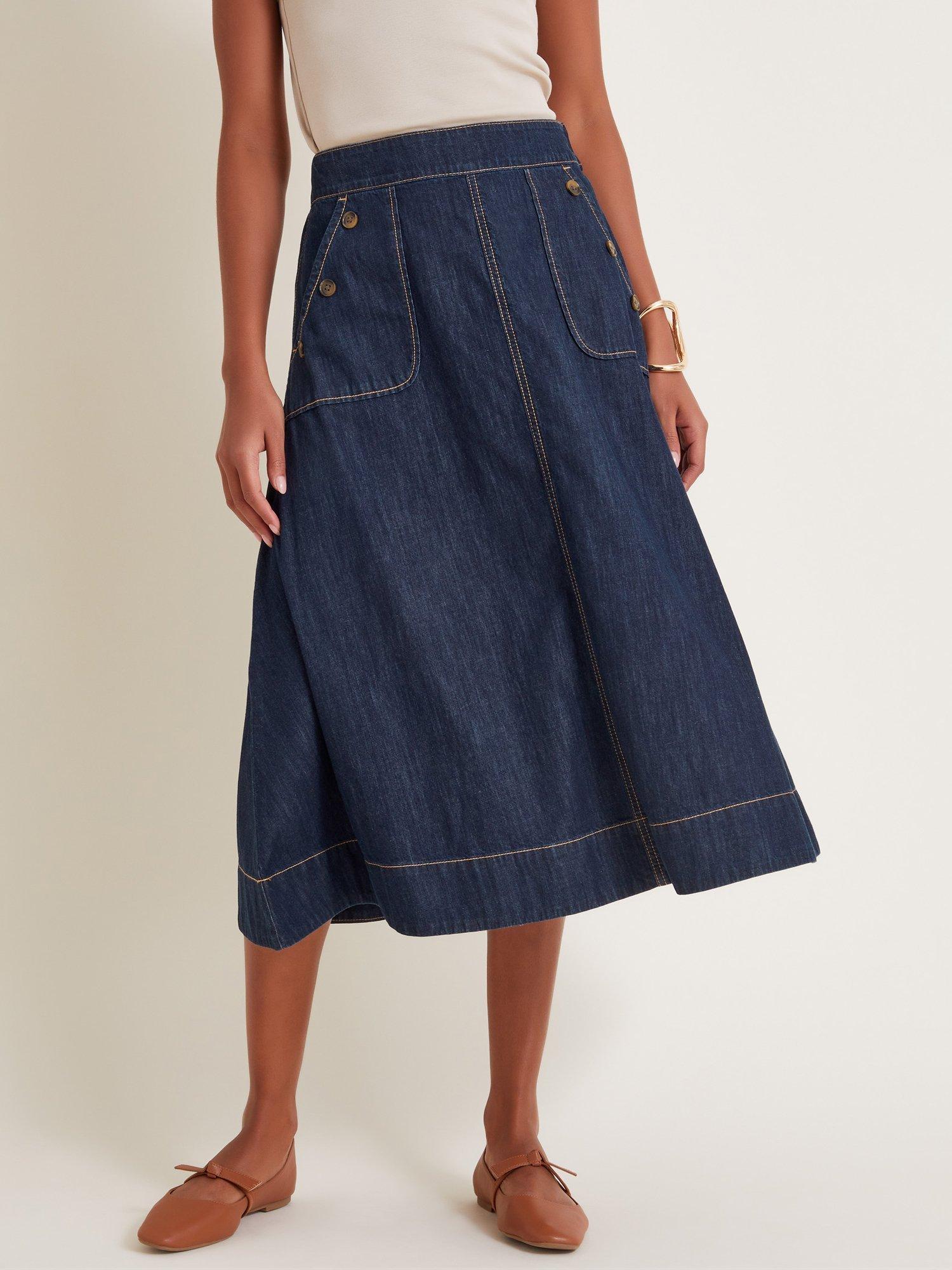 Monsoon Harper Midi Denim Skirt, Indigo