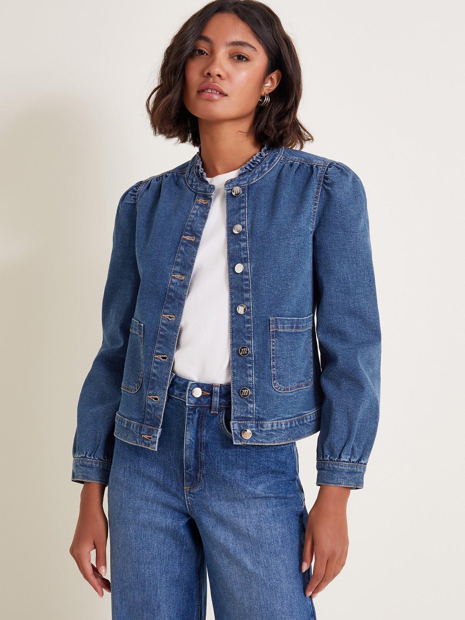 Monsoon Louisa Frill Denim Jacket, Denim Blue