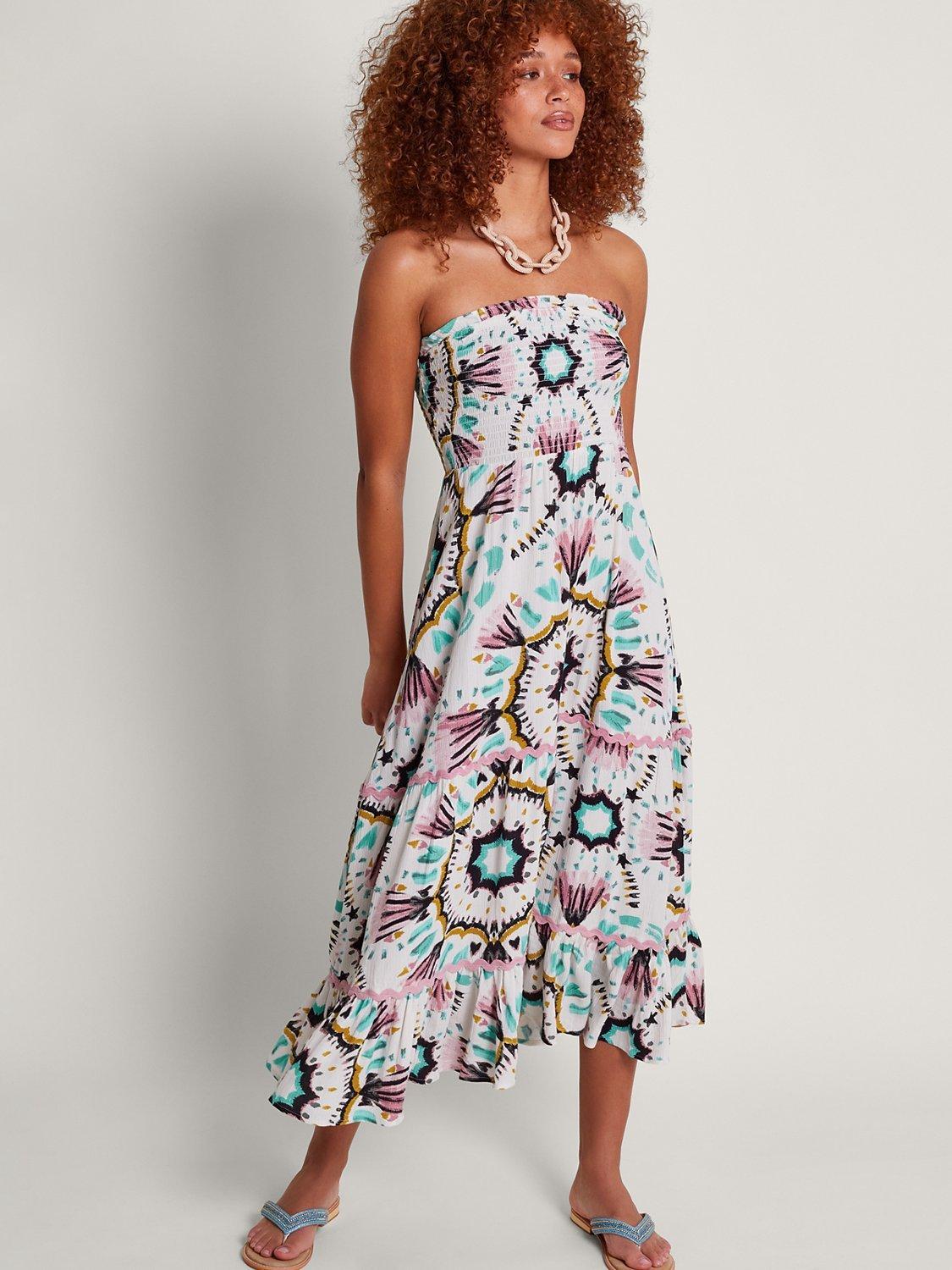 Monsoon Allegra Ecovero Dress, Ivory/Multi, XXL