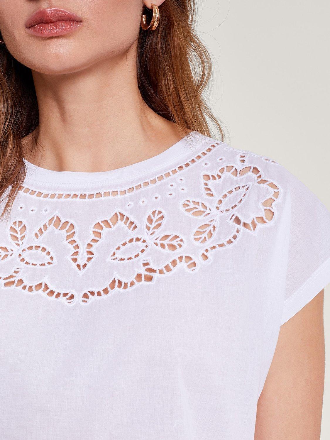 Monsoon Garcia Cutwork Cotton T-shirt, White, S