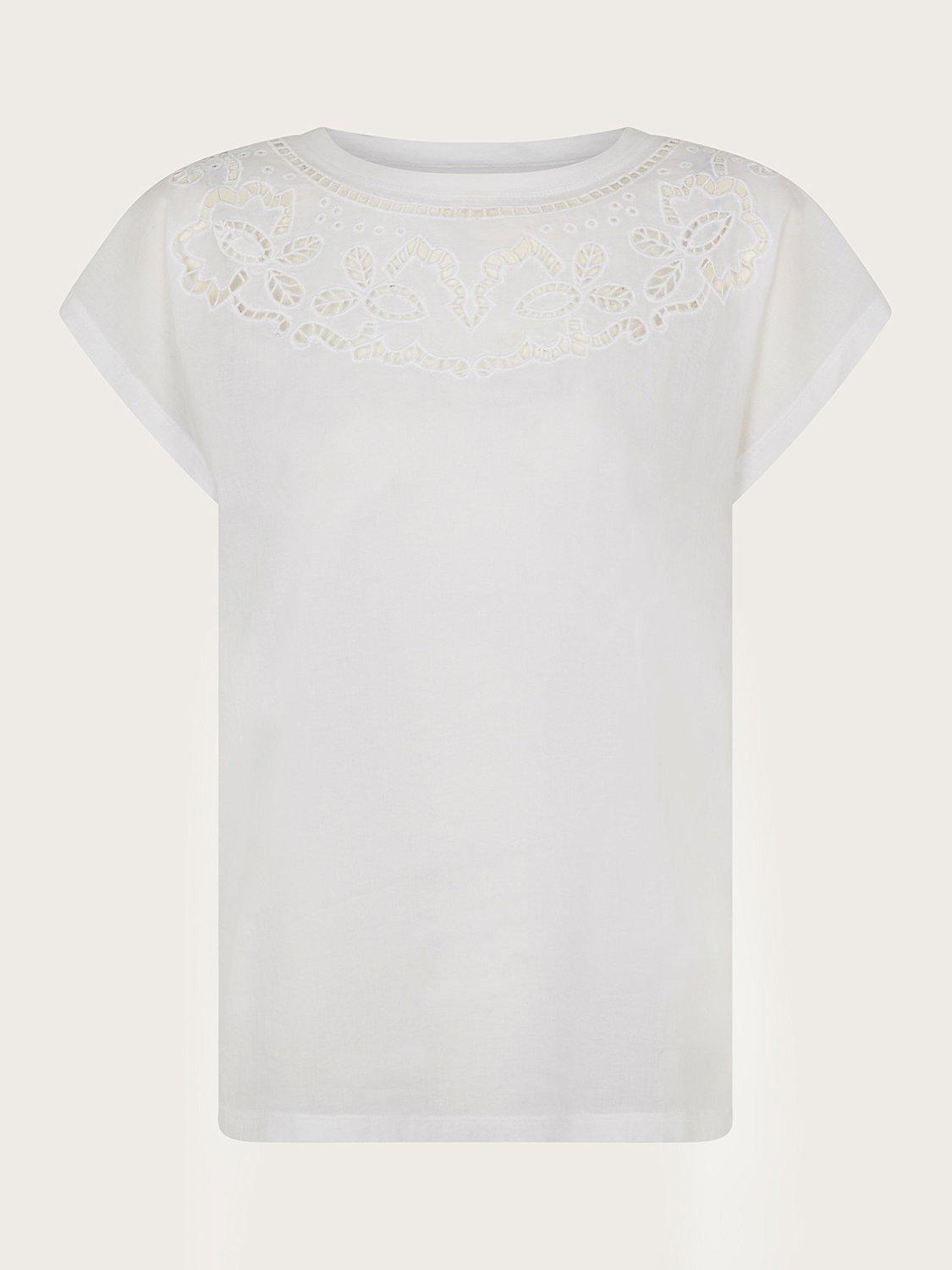 Monsoon Garcia Cutwork Cotton T-shirt, White, S