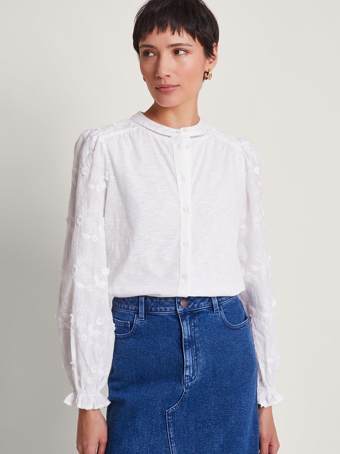 Monsoon Indi Cotton Long Sleeve Shirt, Ivory