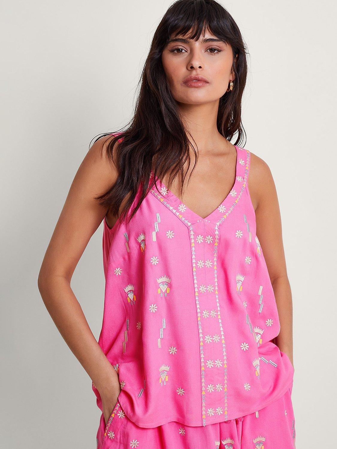 Monsoon Kiran Embroidered Cami Top, Pink, XXL